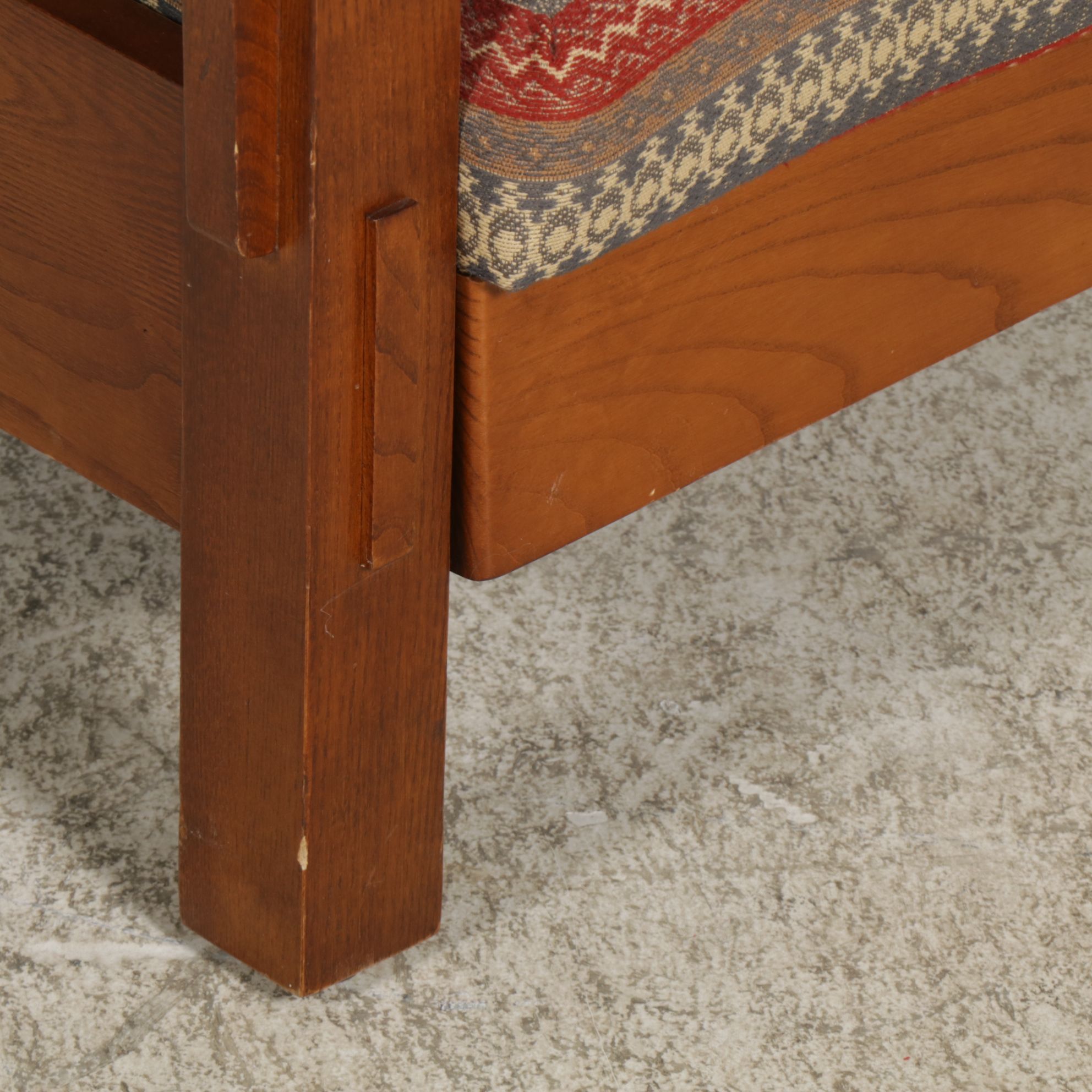 Craftsman Style Oak Loveseat with Leather and Fabric Upholstry