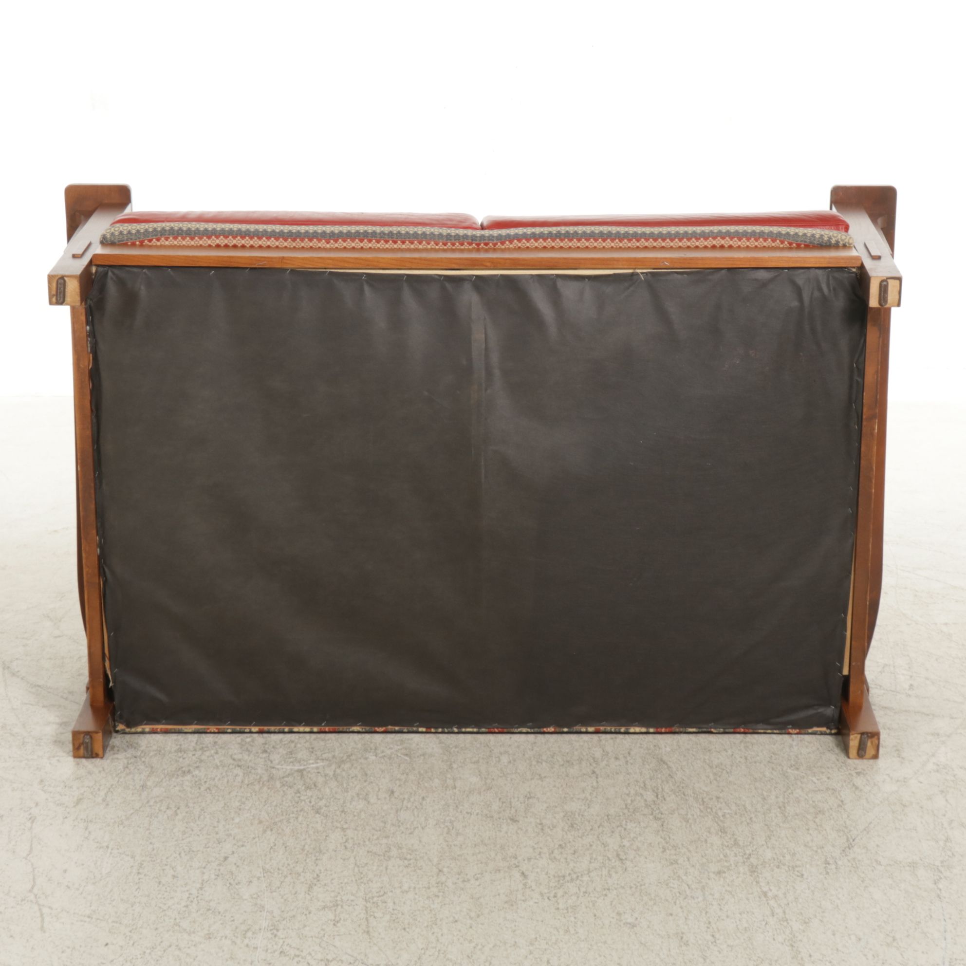 Craftsman Style Oak Loveseat with Leather and Fabric Upholstry