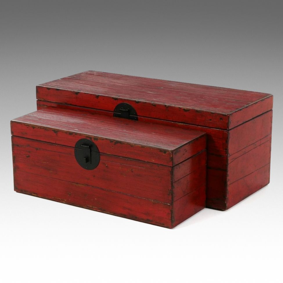 Pair of Chinoiserie Red Lacquer Style Storage Trunks
