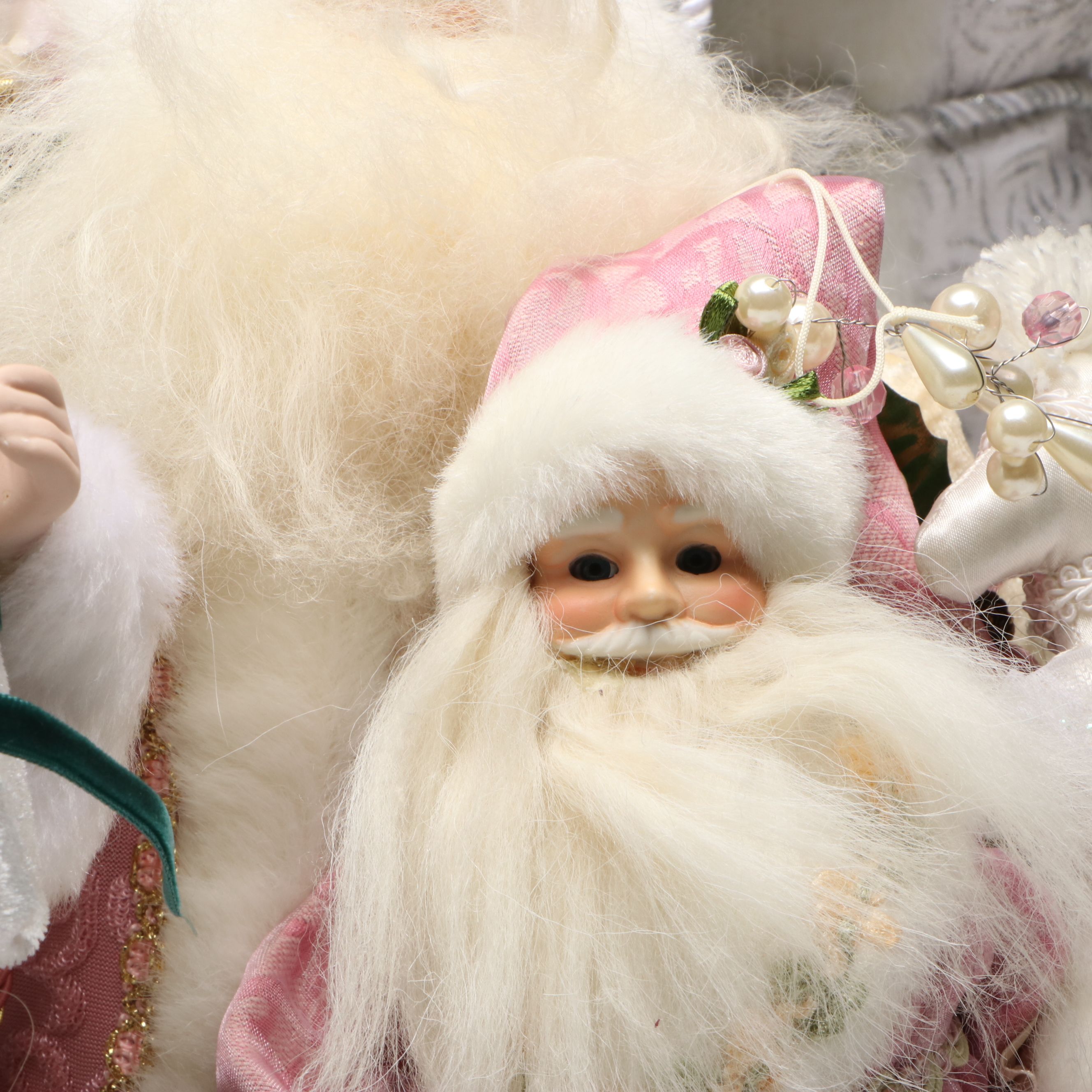 Brinn's Victorian Style Pink Santa with Other Christmas Figurines