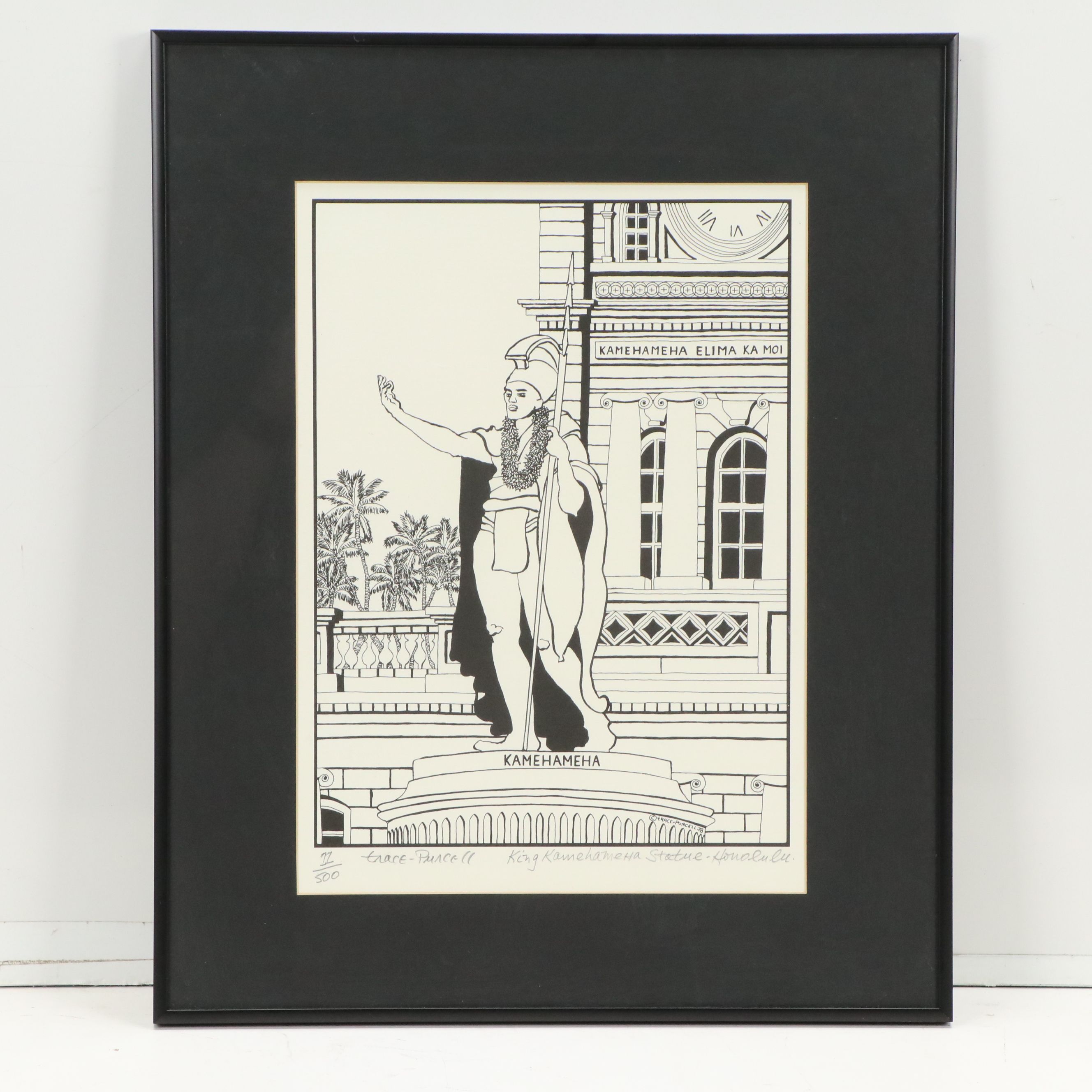Trace Purcell Lithographs "King Kamehameha Statue" and "Iolani Palace," 1977-78