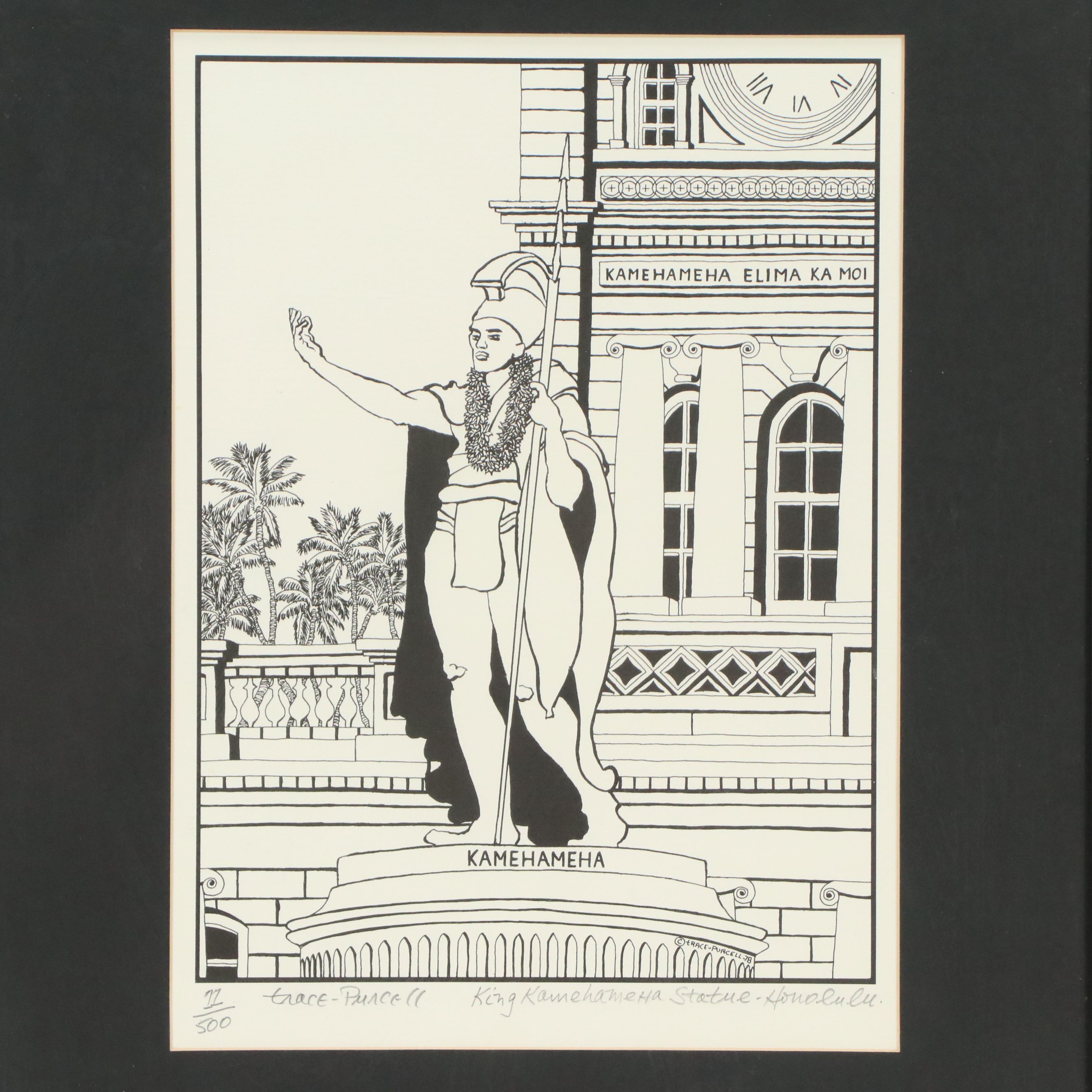 Trace Purcell Lithographs "King Kamehameha Statue" and "Iolani Palace," 1977-78