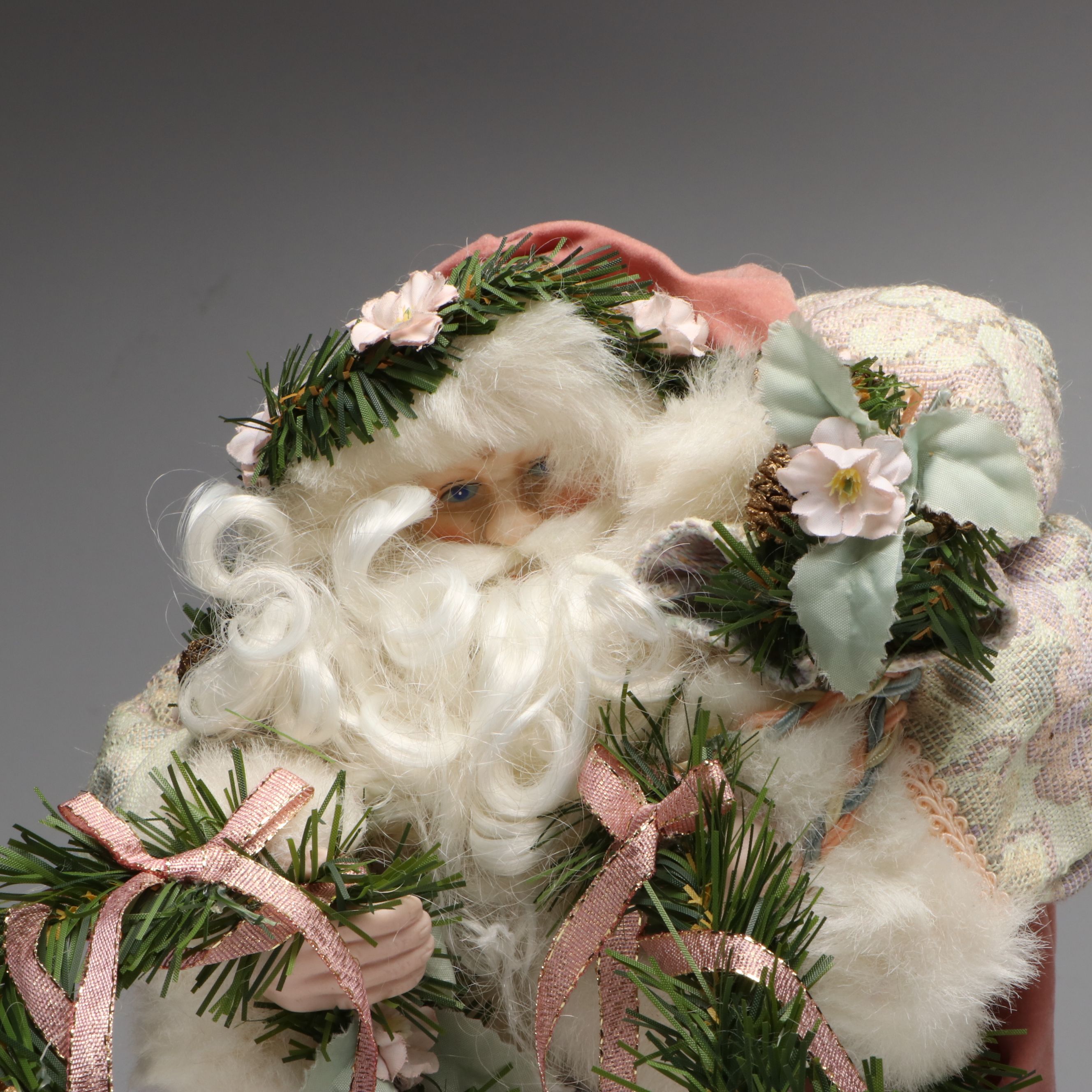 Brinn's Victorian Style Pink Santa with Other Christmas Figurines