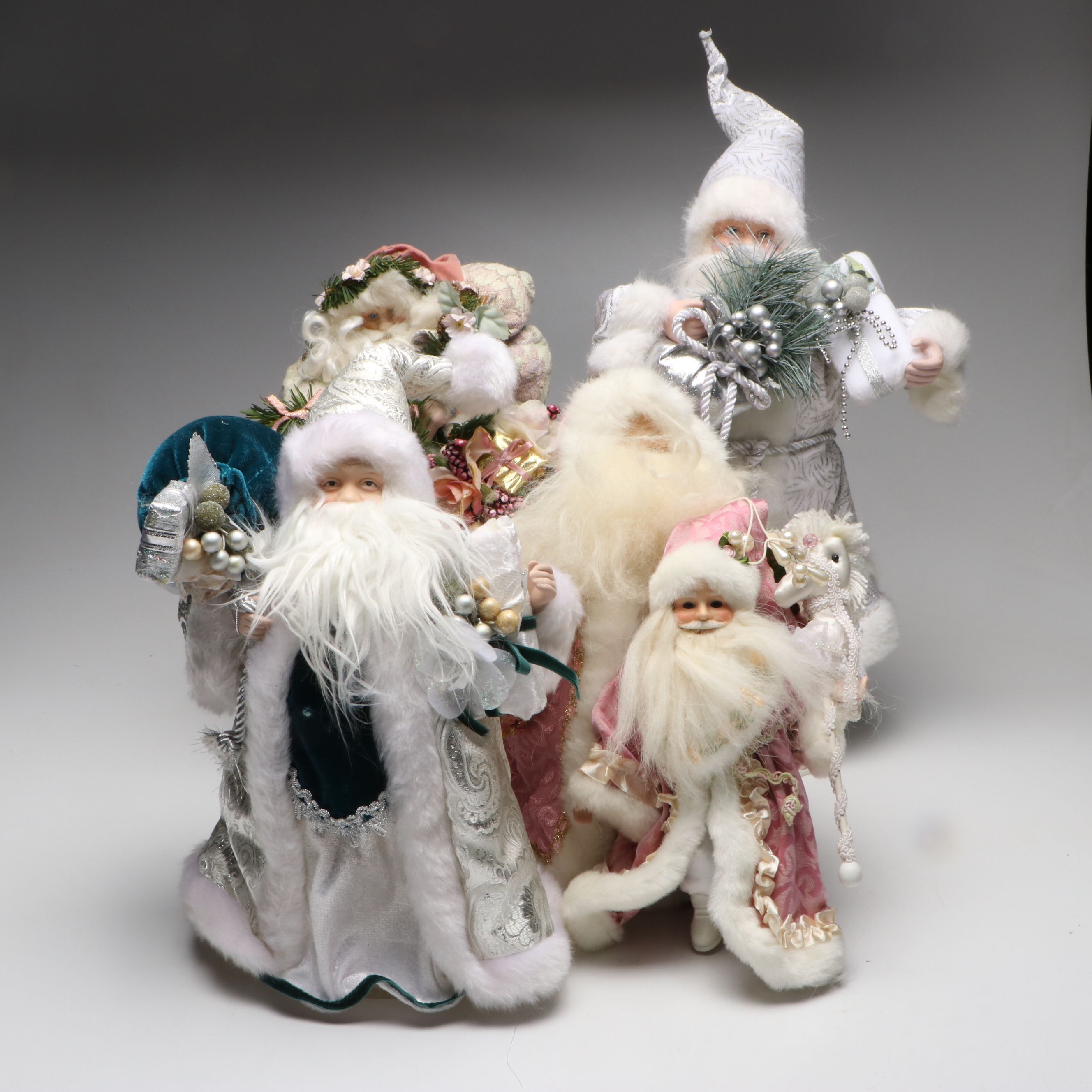 Brinn's Victorian Style Pink Santa with Other Christmas Figurines