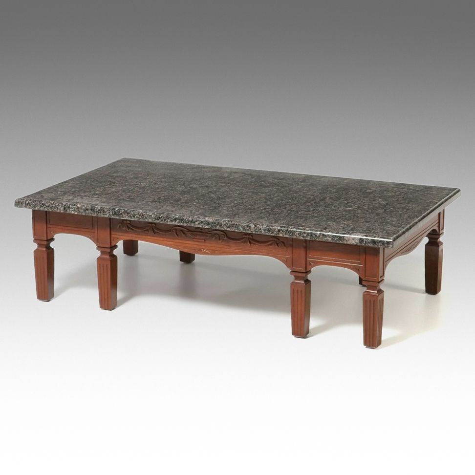 Neoclassical Style Carved Mahogany Coffee Table with Granite Top