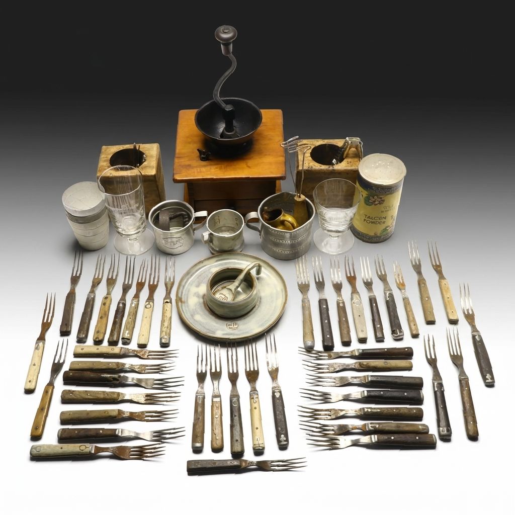 Victorian Wooden Handle Forks with Coffee Grinder and Other Decor