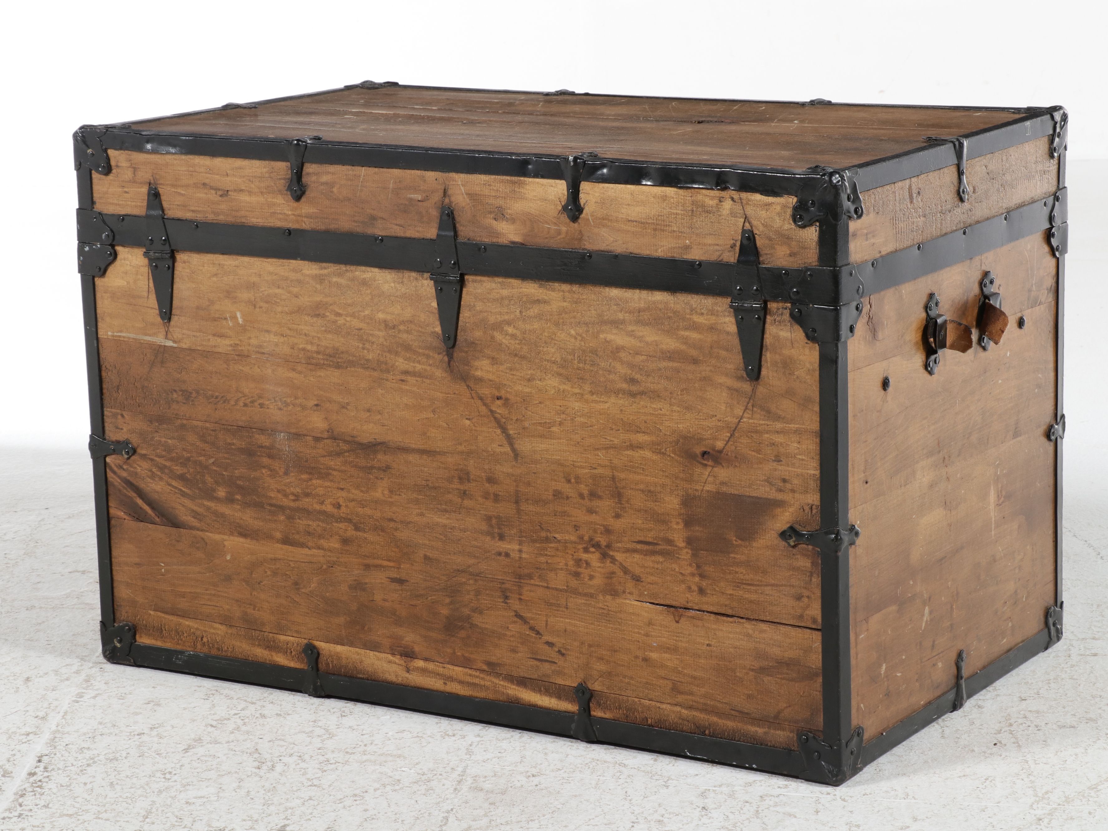 American Flat-Top Pine Steamer Trunk, Late 19th Century