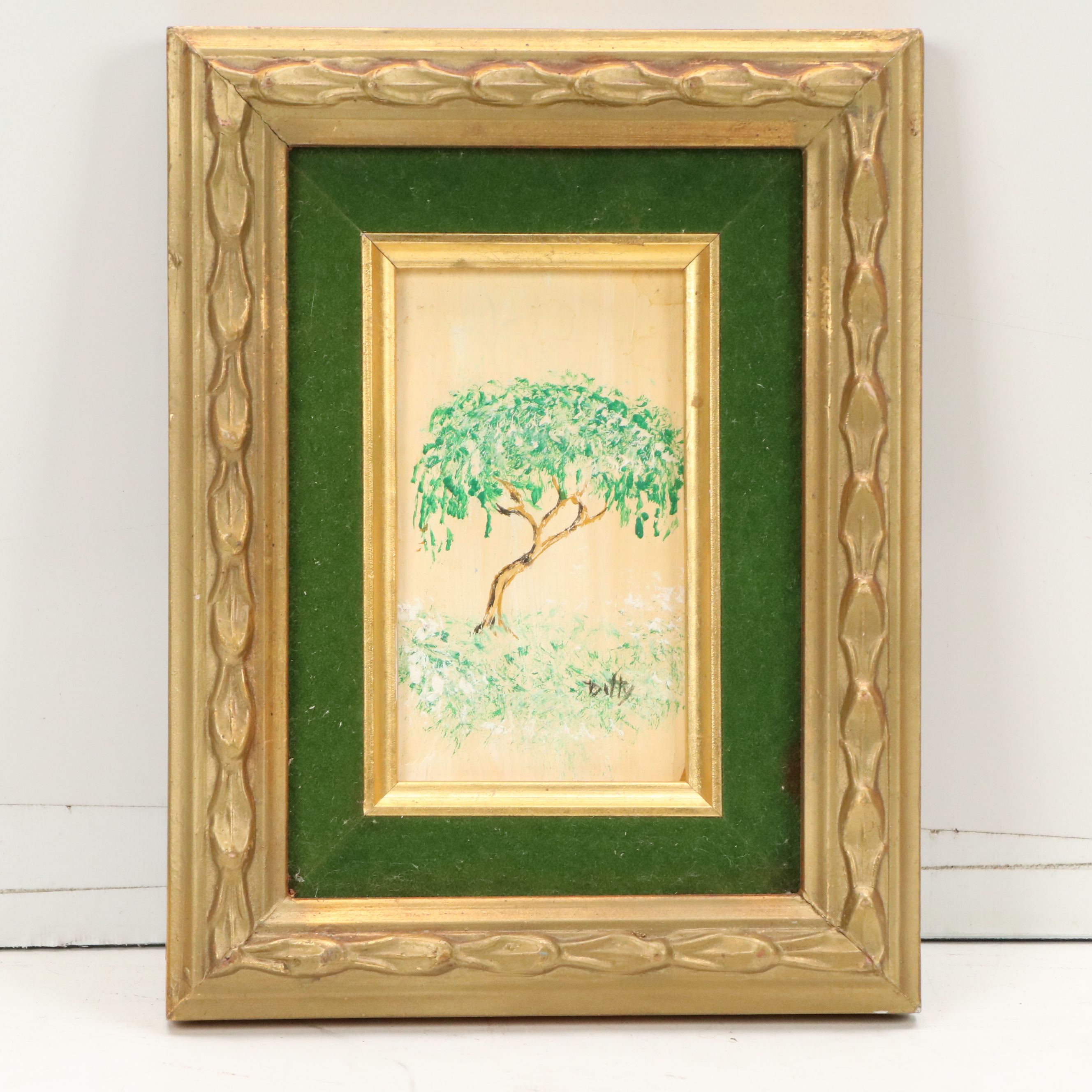 East Asian Inspired Botanical Oil Paintings, Late 20th Century