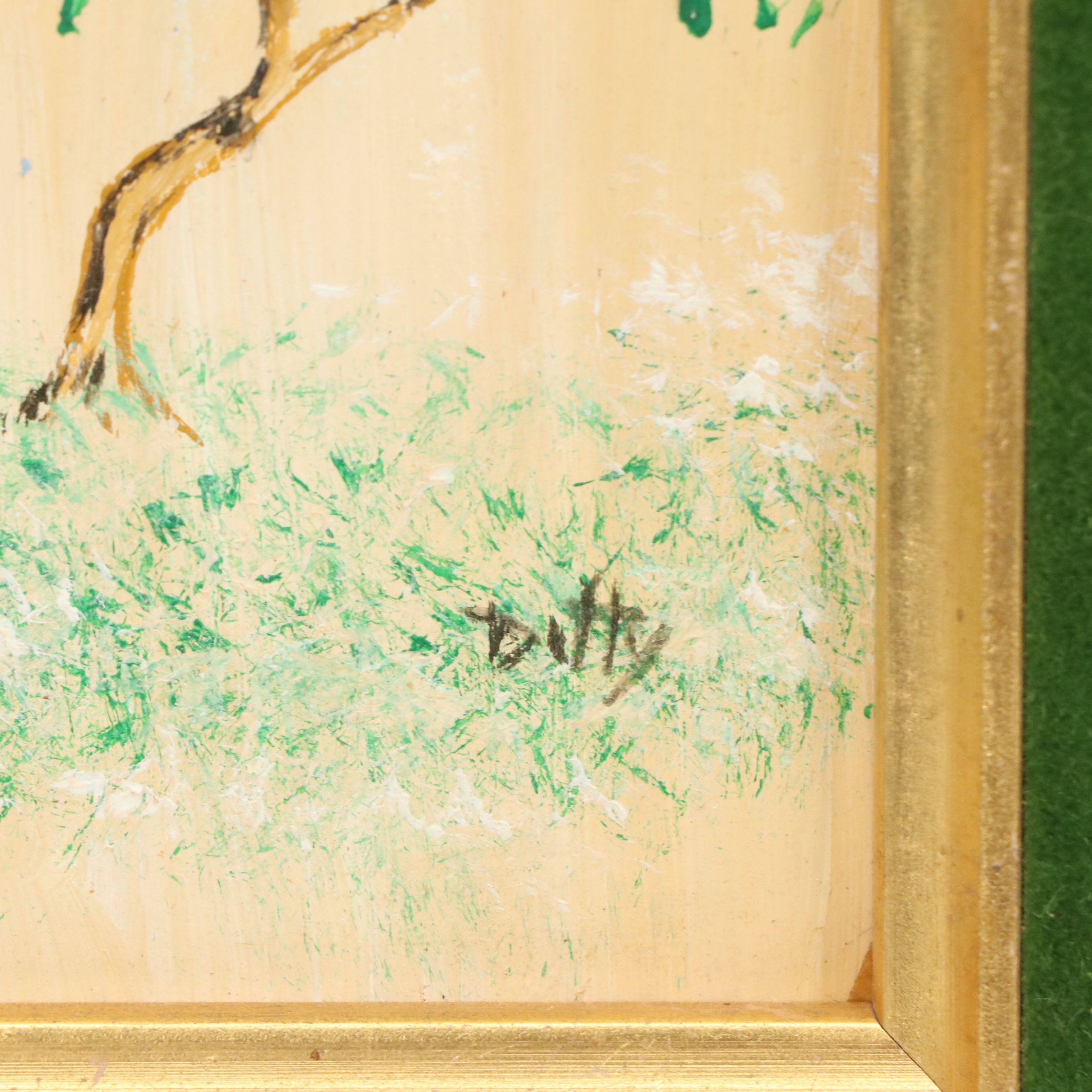 East Asian Inspired Botanical Oil Paintings, Late 20th Century