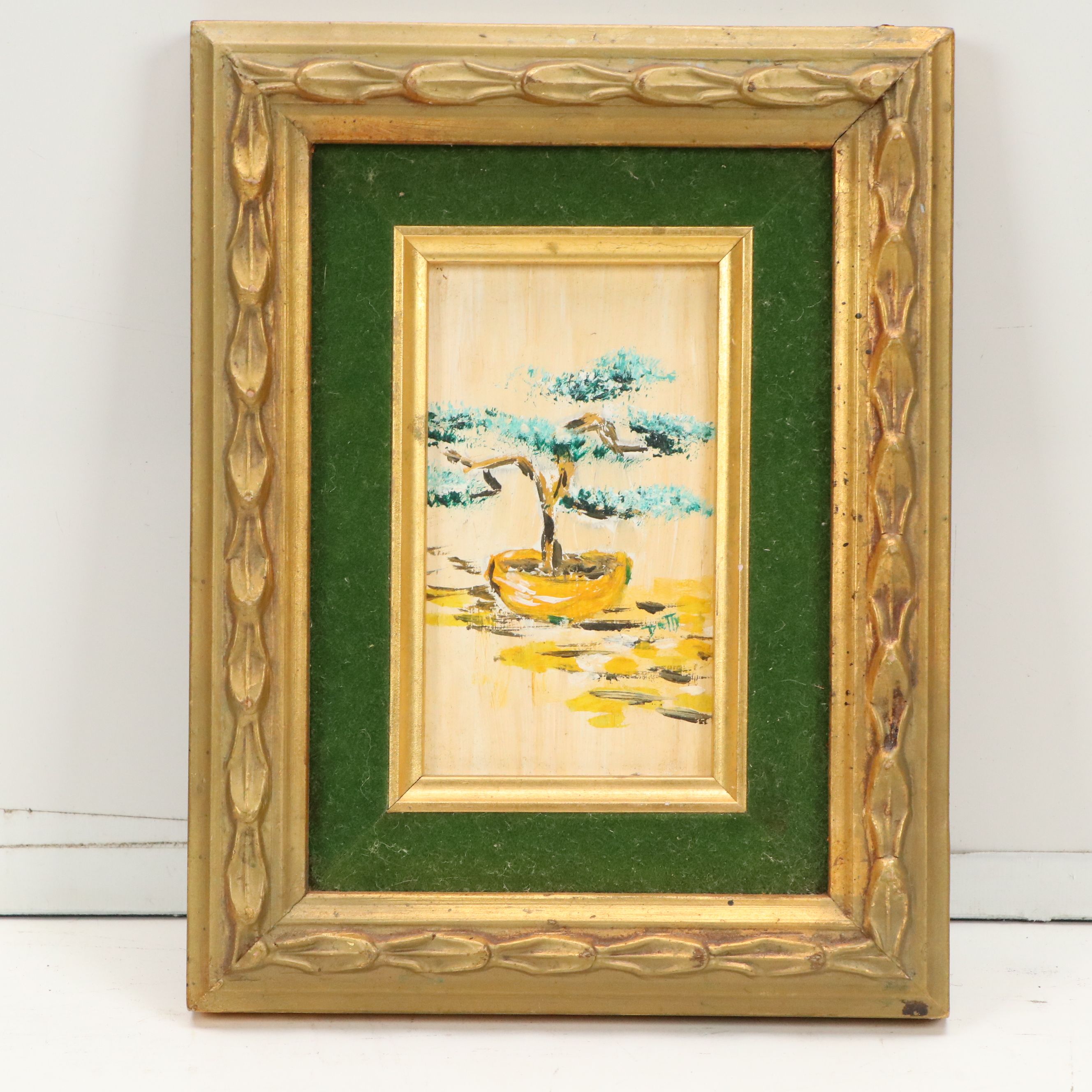 East Asian Inspired Botanical Oil Paintings, Late 20th Century