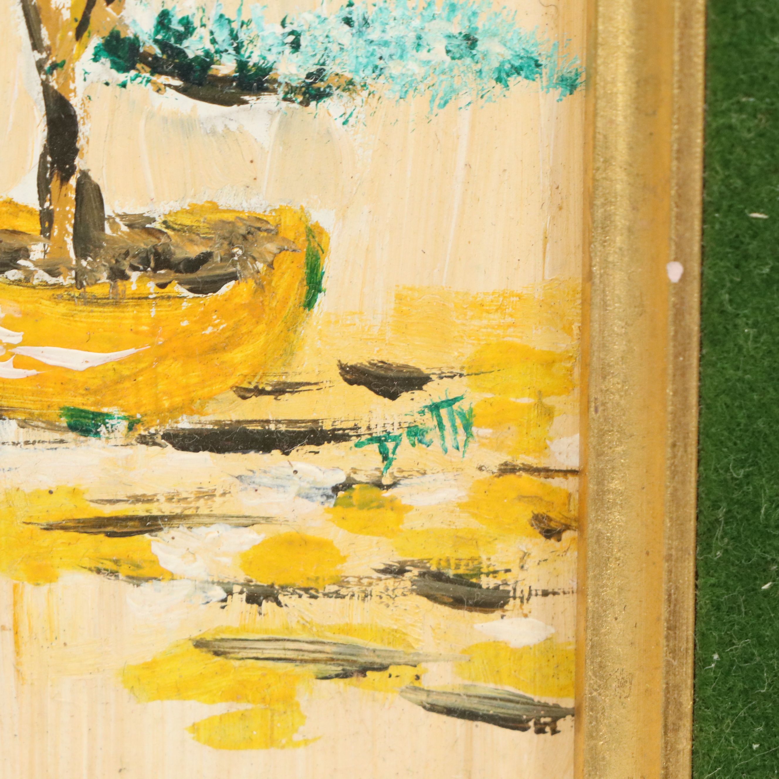 East Asian Inspired Botanical Oil Paintings, Late 20th Century