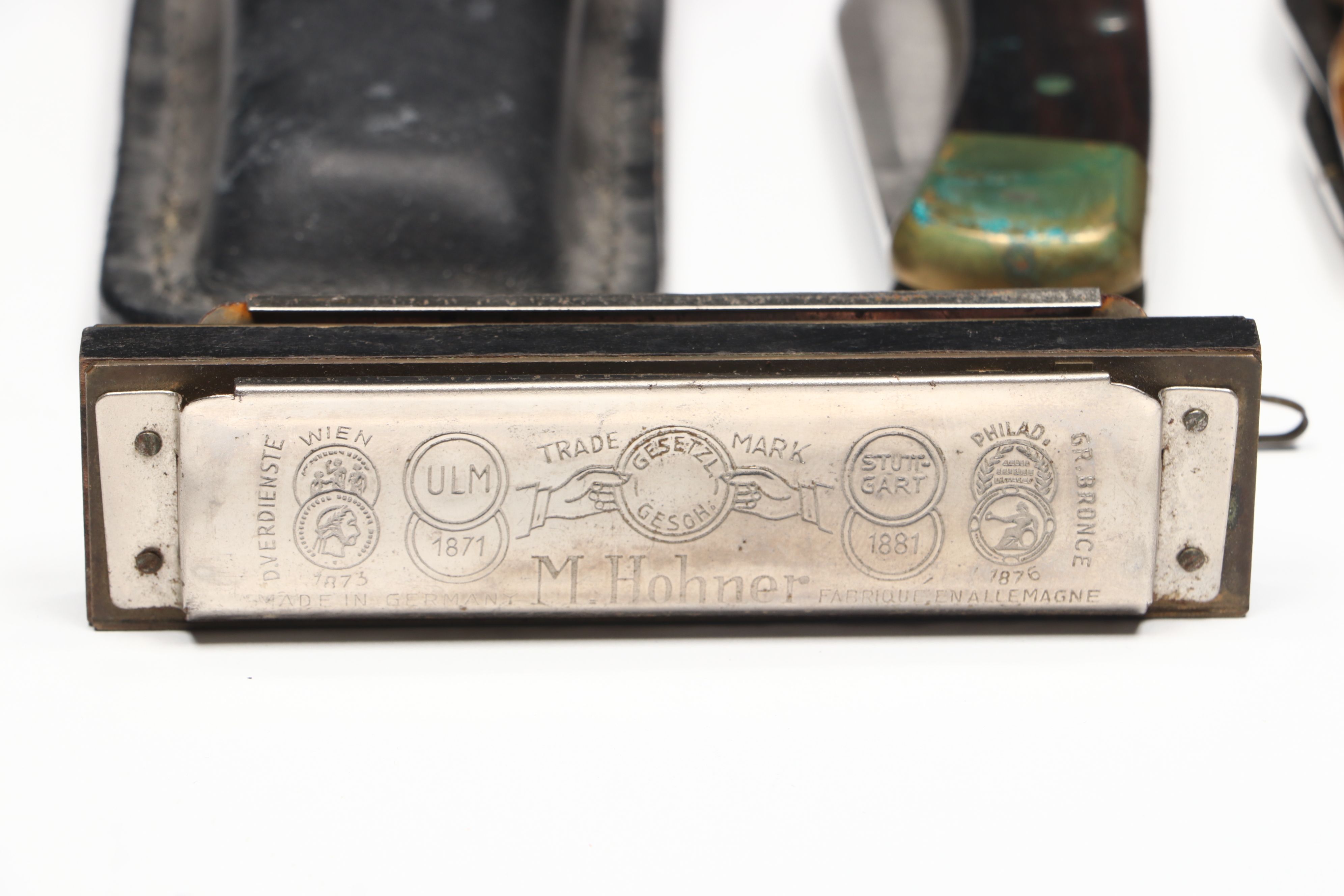 M. Hohner "Marine Band" Harmonica with Buck, Case and Other Folding Knives