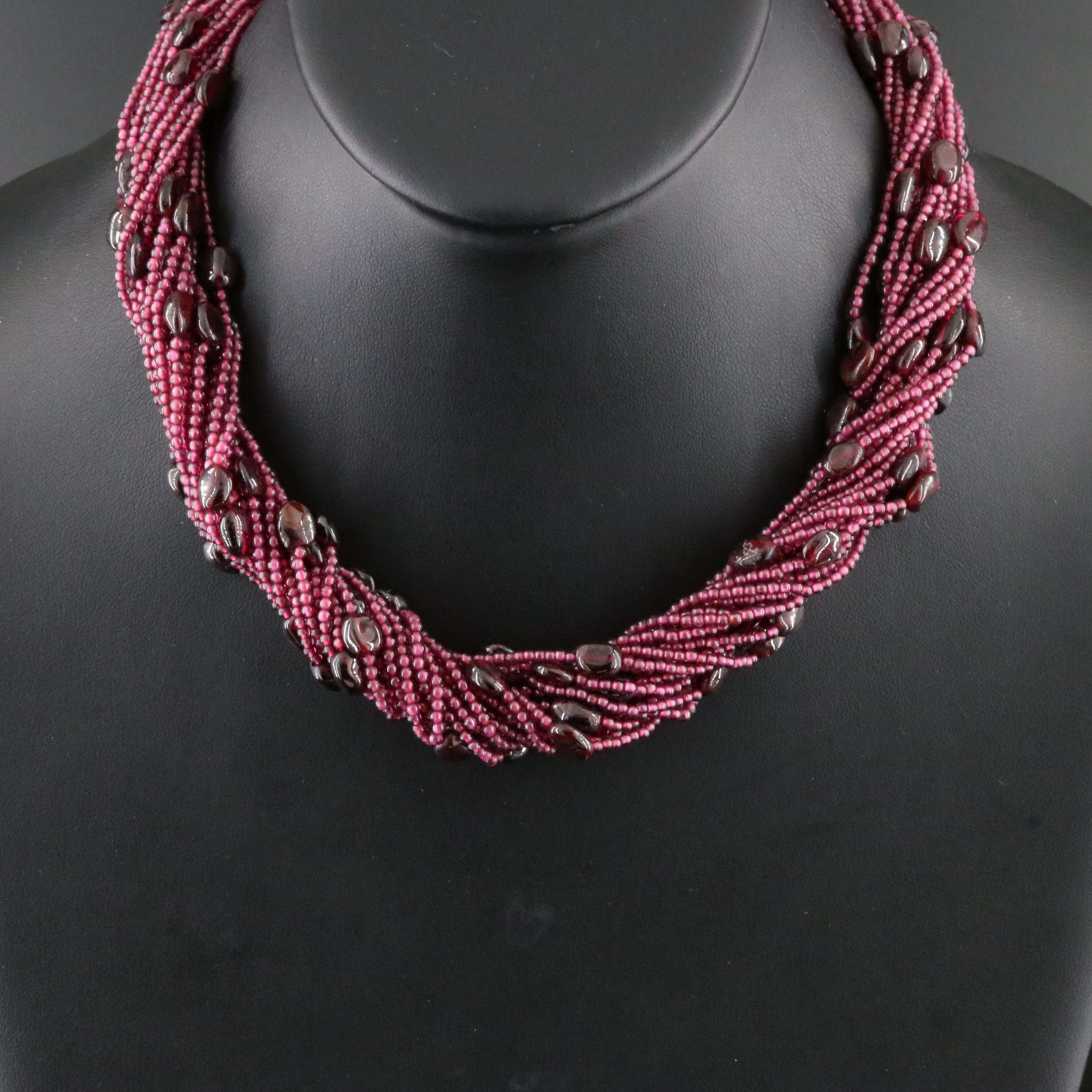 Torsade Necklace with Sterling Clasp Featuring Rhodolite Garnet