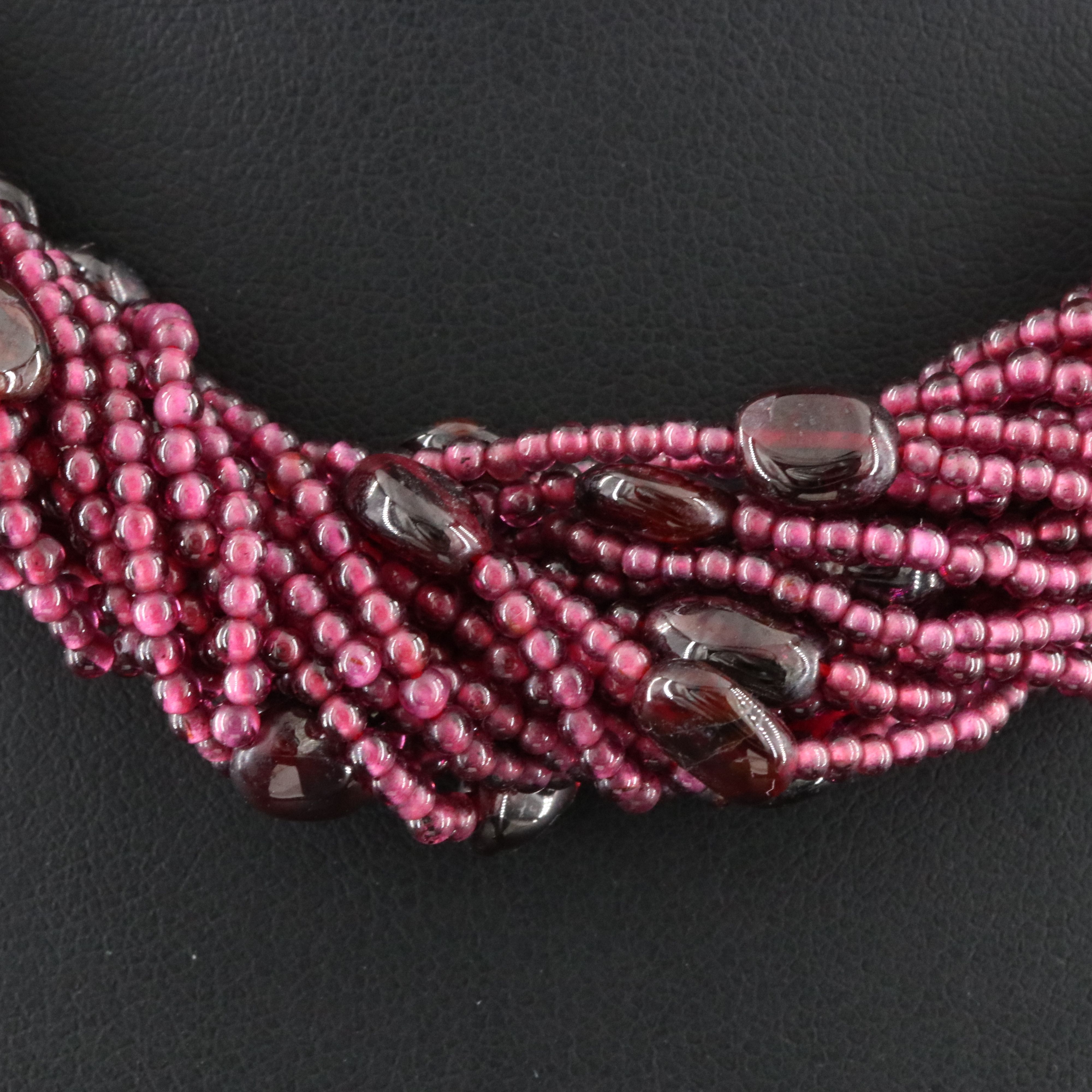 Torsade Necklace with Sterling Clasp Featuring Rhodolite Garnet