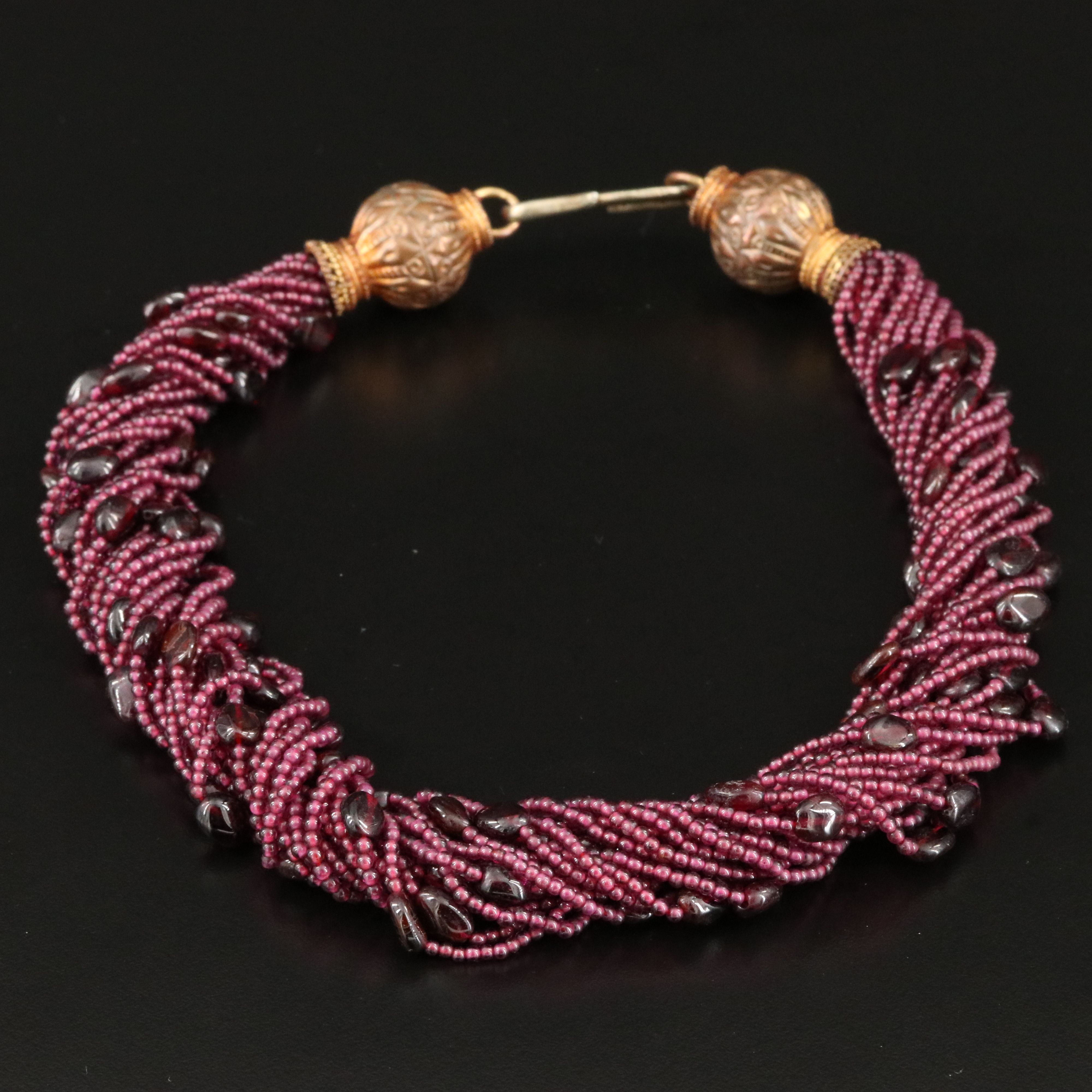 Torsade Necklace with Sterling Clasp Featuring Rhodolite Garnet