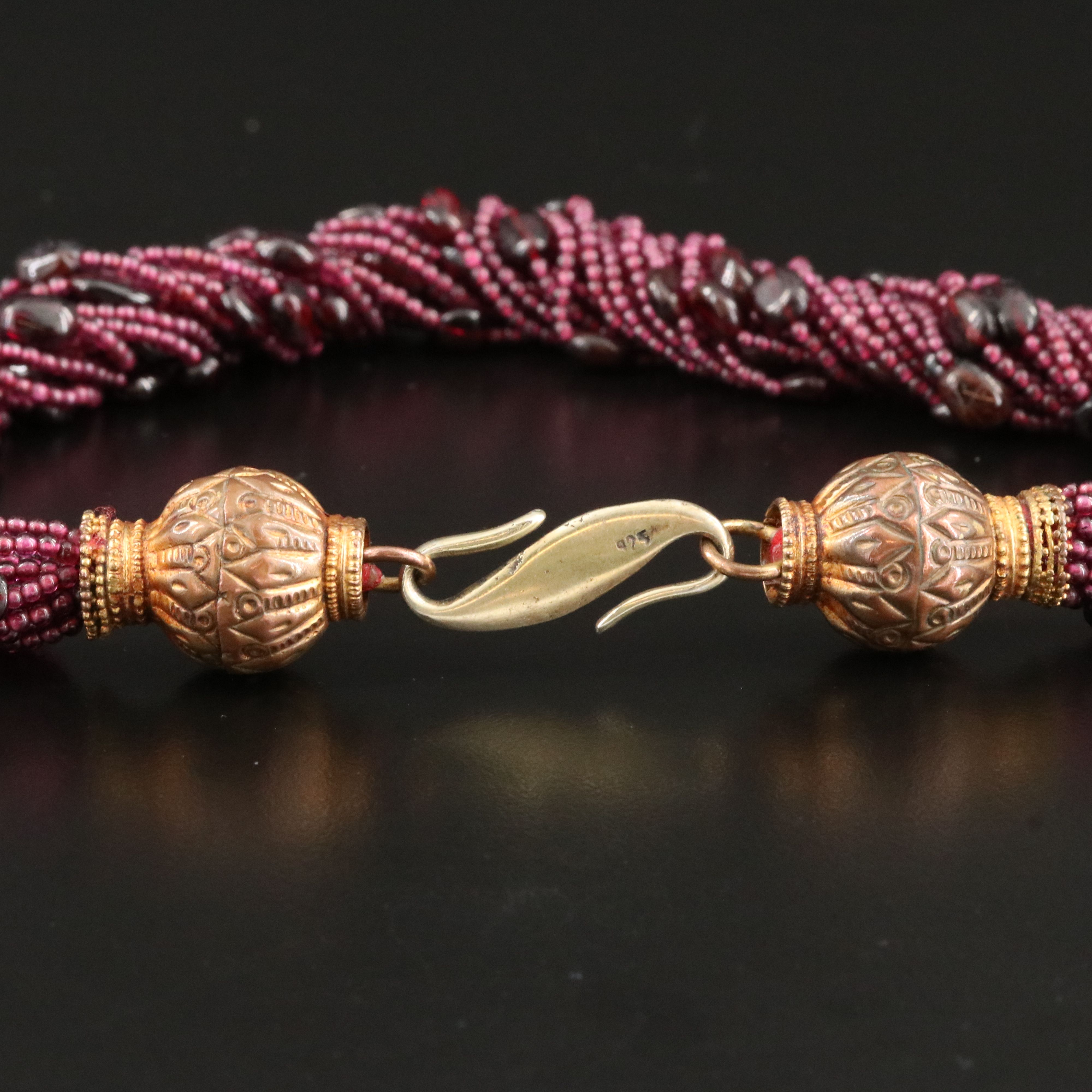 Torsade Necklace with Sterling Clasp Featuring Rhodolite Garnet