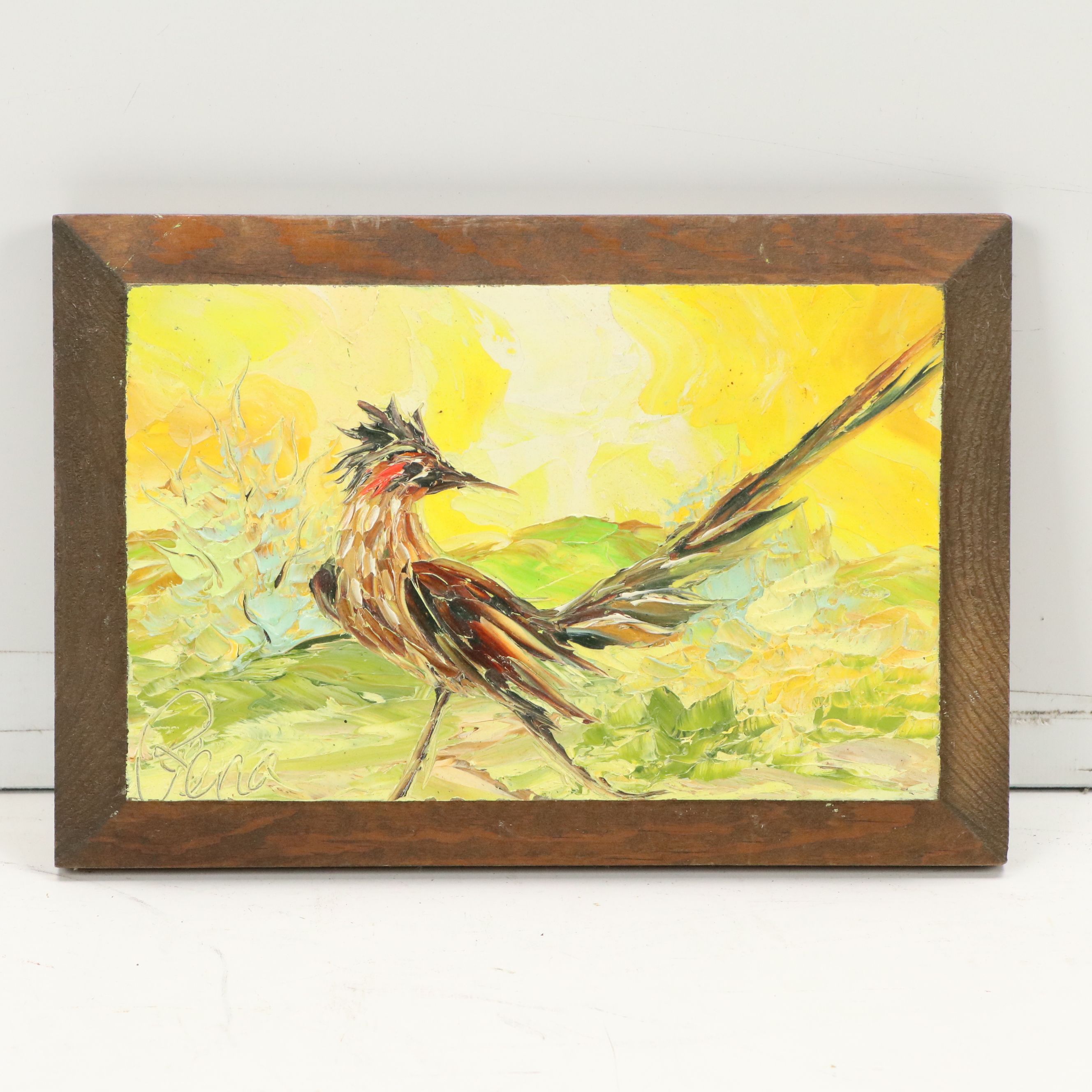Oil Paintings of Southwestern Landscape and Roadrunner, Late 20th Century