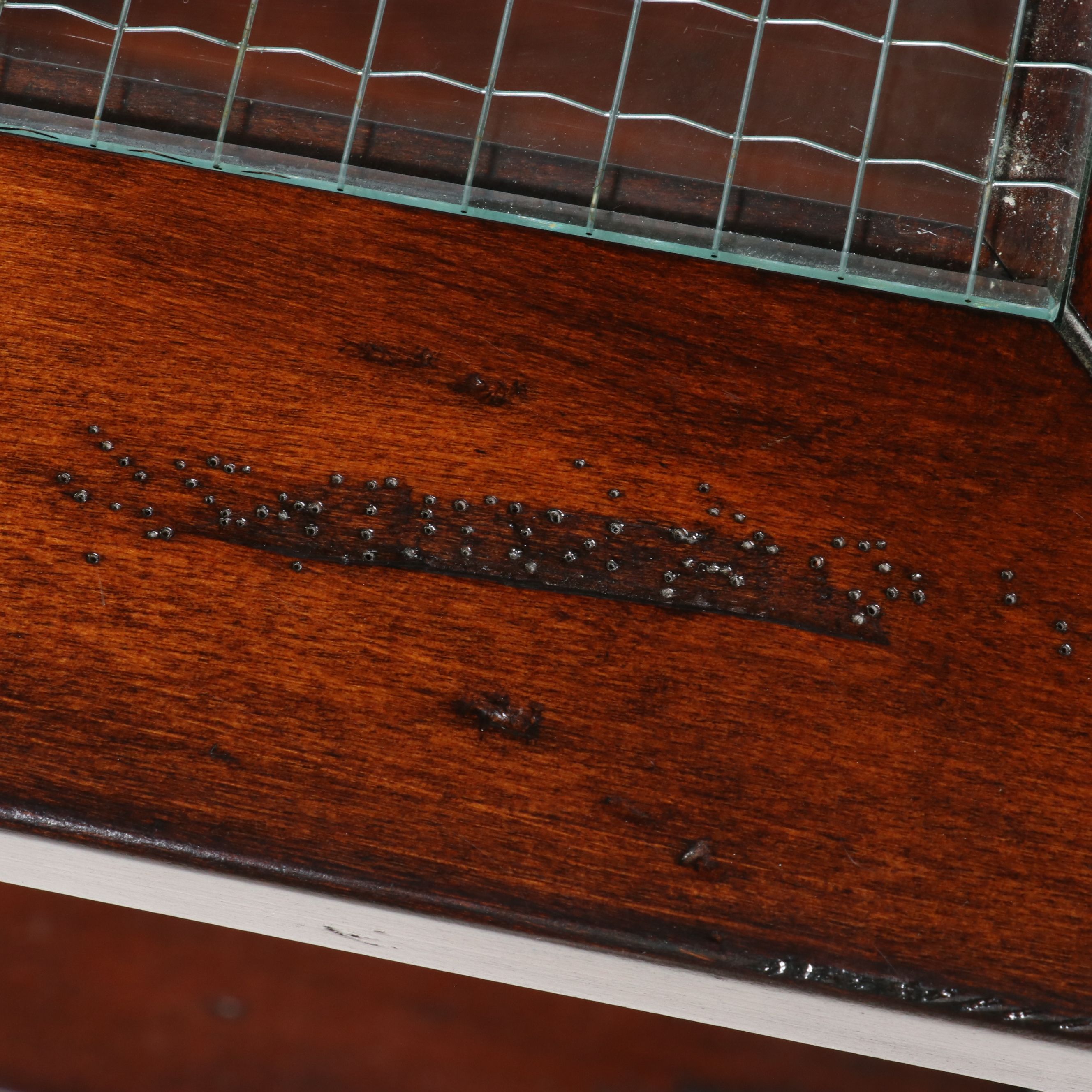 Pair of Industrial Modern Cube Side Tables with Wire Glass Tops