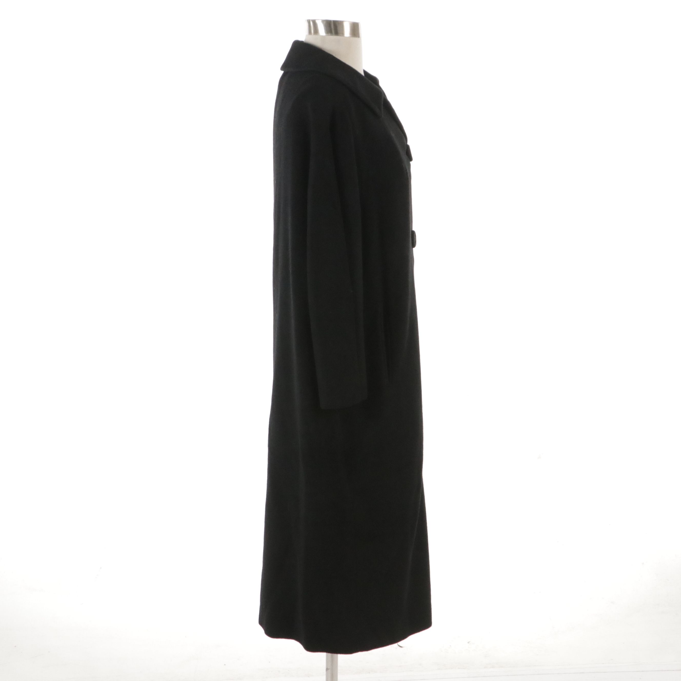 Black Mongolian Cashmere and Vicuna Blend Button-Front Coat, Mid-20th Century