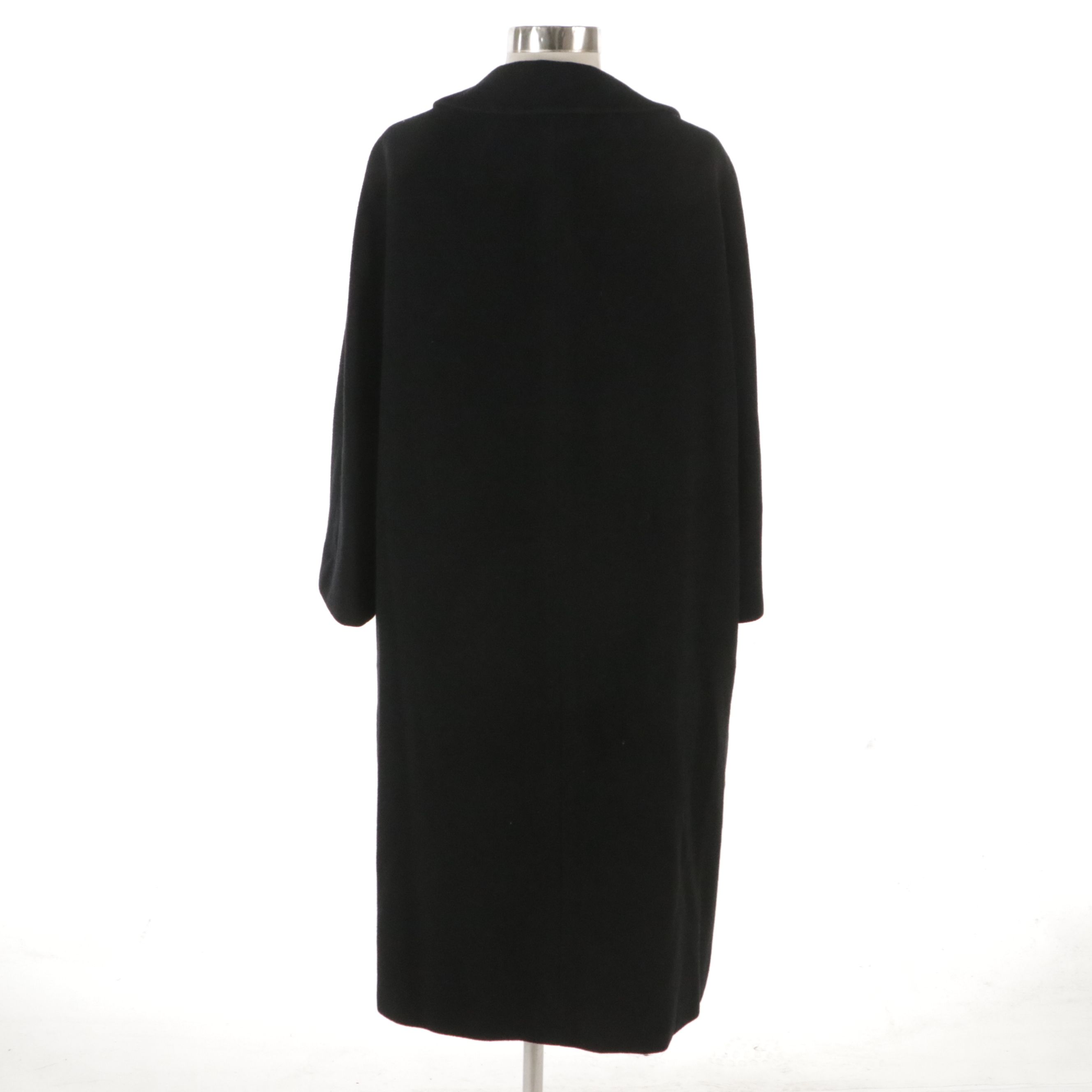 Black Mongolian Cashmere and Vicuna Blend Button-Front Coat, Mid-20th Century