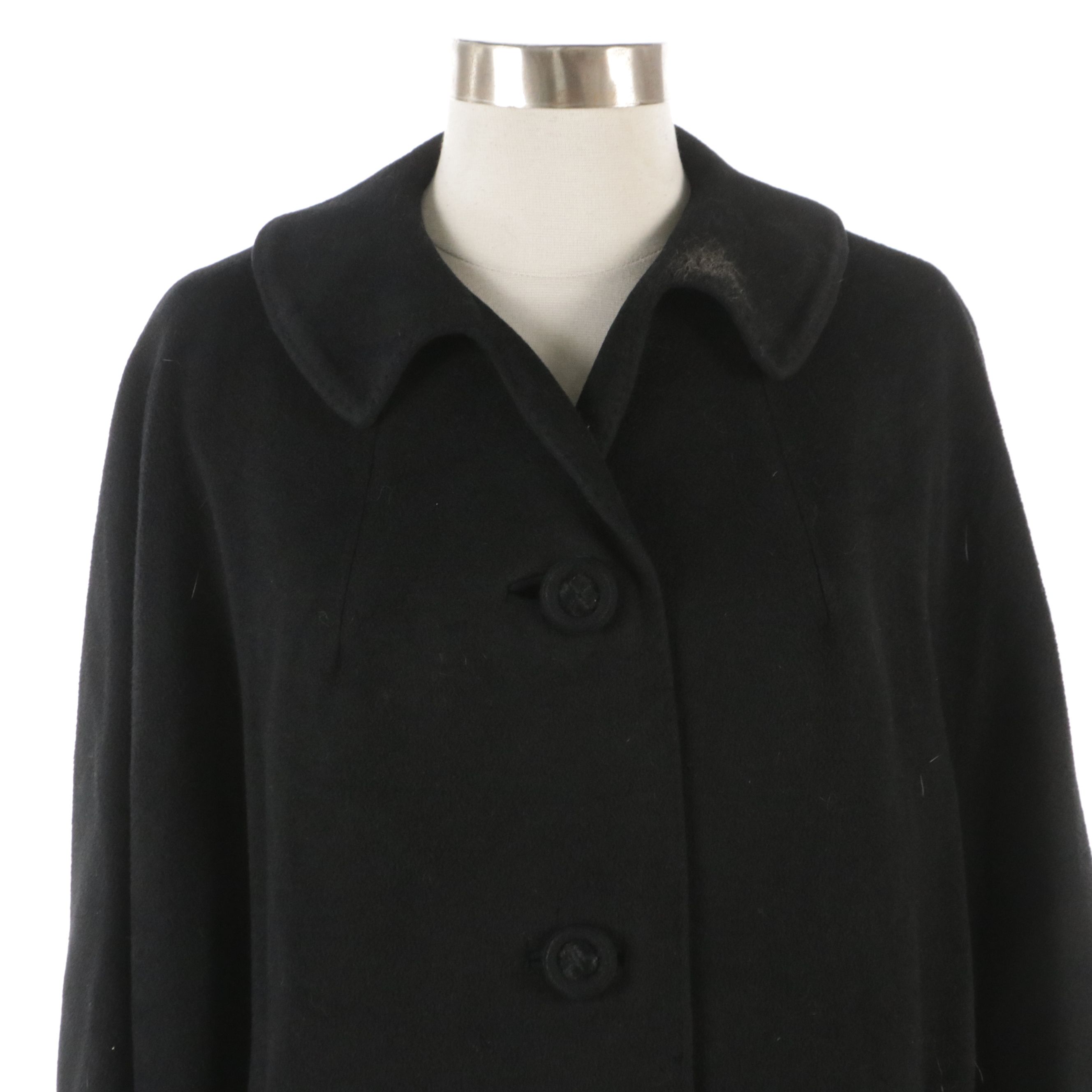 Black Mongolian Cashmere and Vicuna Blend Button-Front Coat, Mid-20th Century