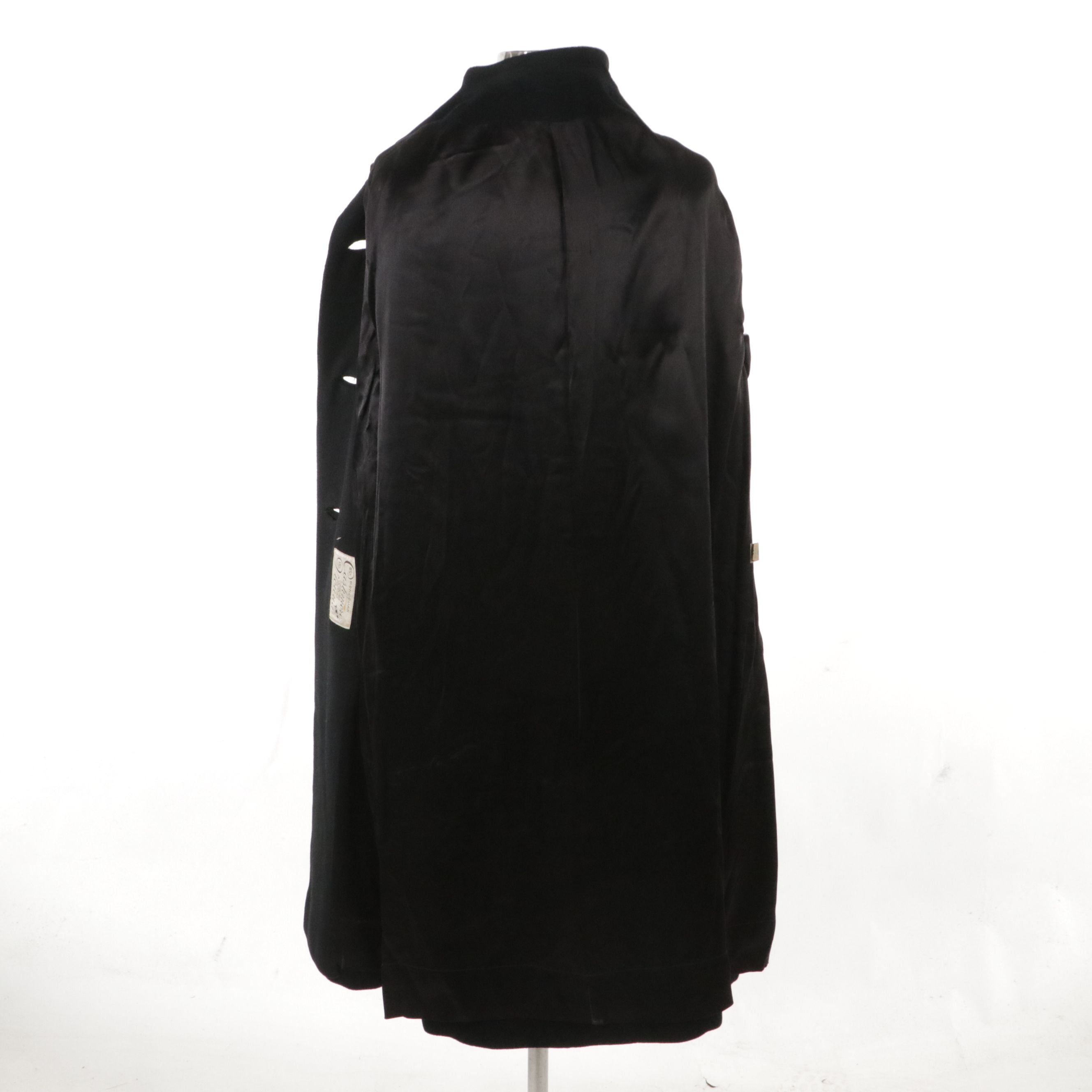 Black Mongolian Cashmere and Vicuna Blend Button-Front Coat, Mid-20th Century