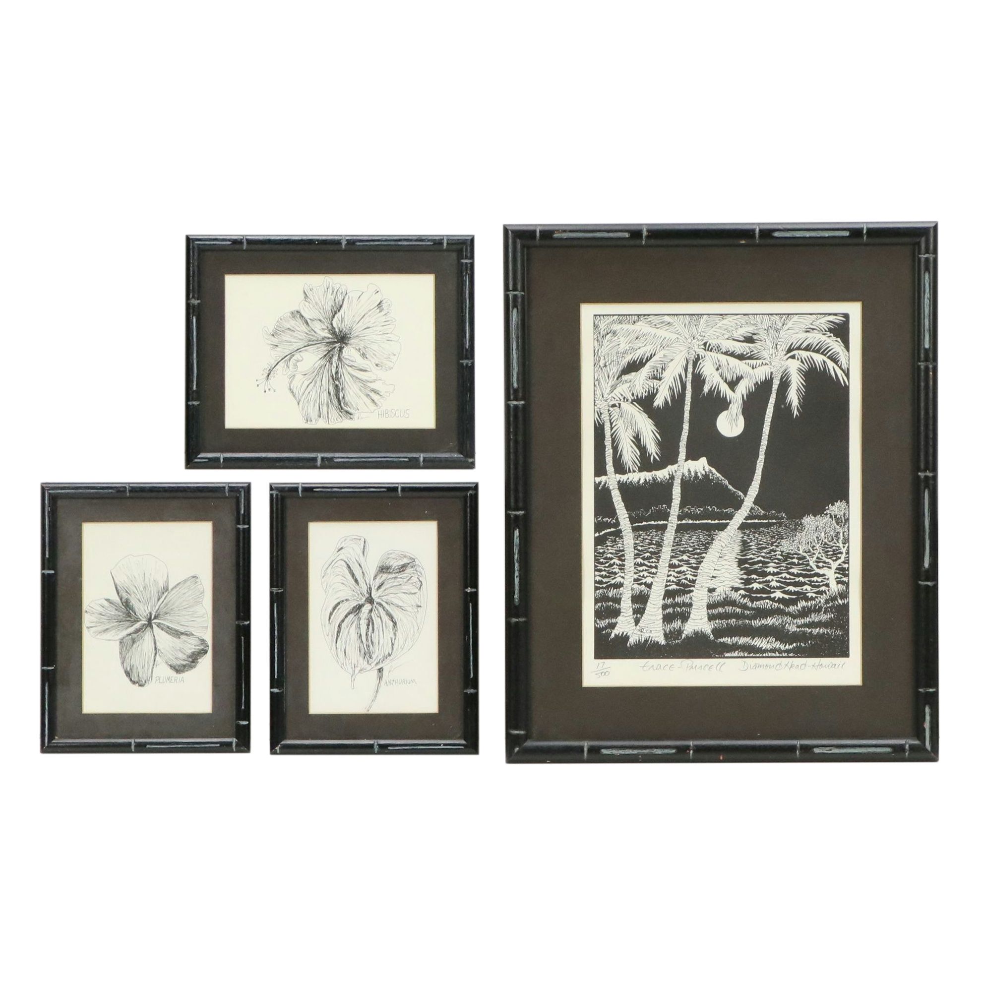 Trace Purcell Lithographs of Hawaiian Landscape and Flowers, Late 20th Century