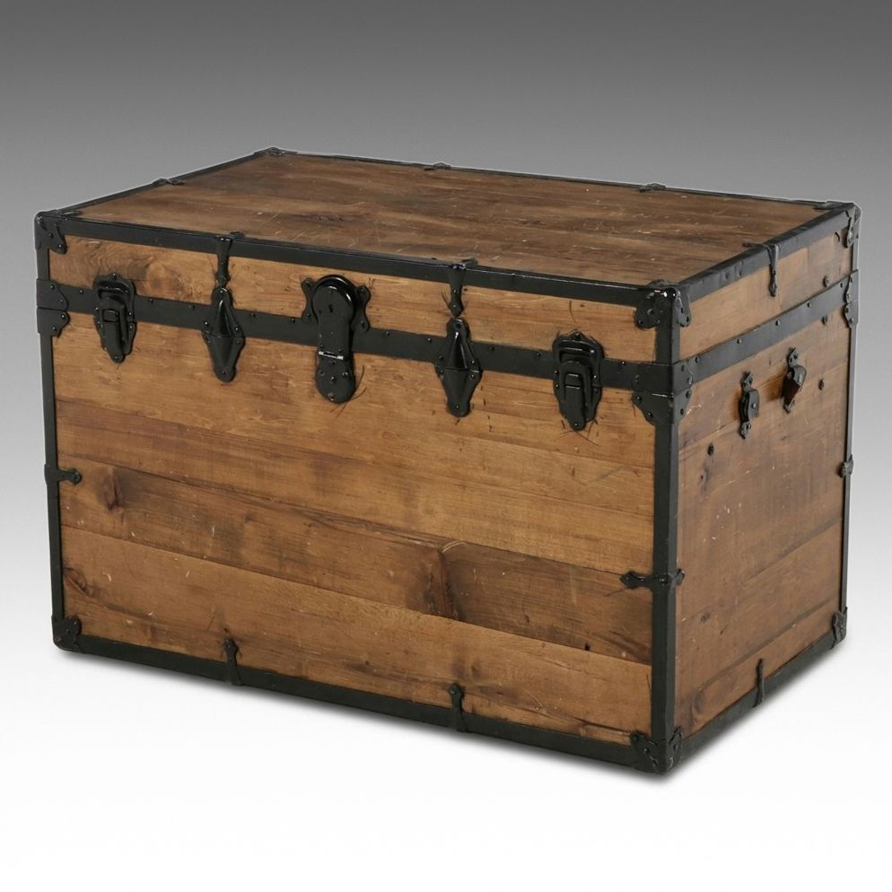 American Flat-Top Pine Steamer Trunk, Late 19th Century