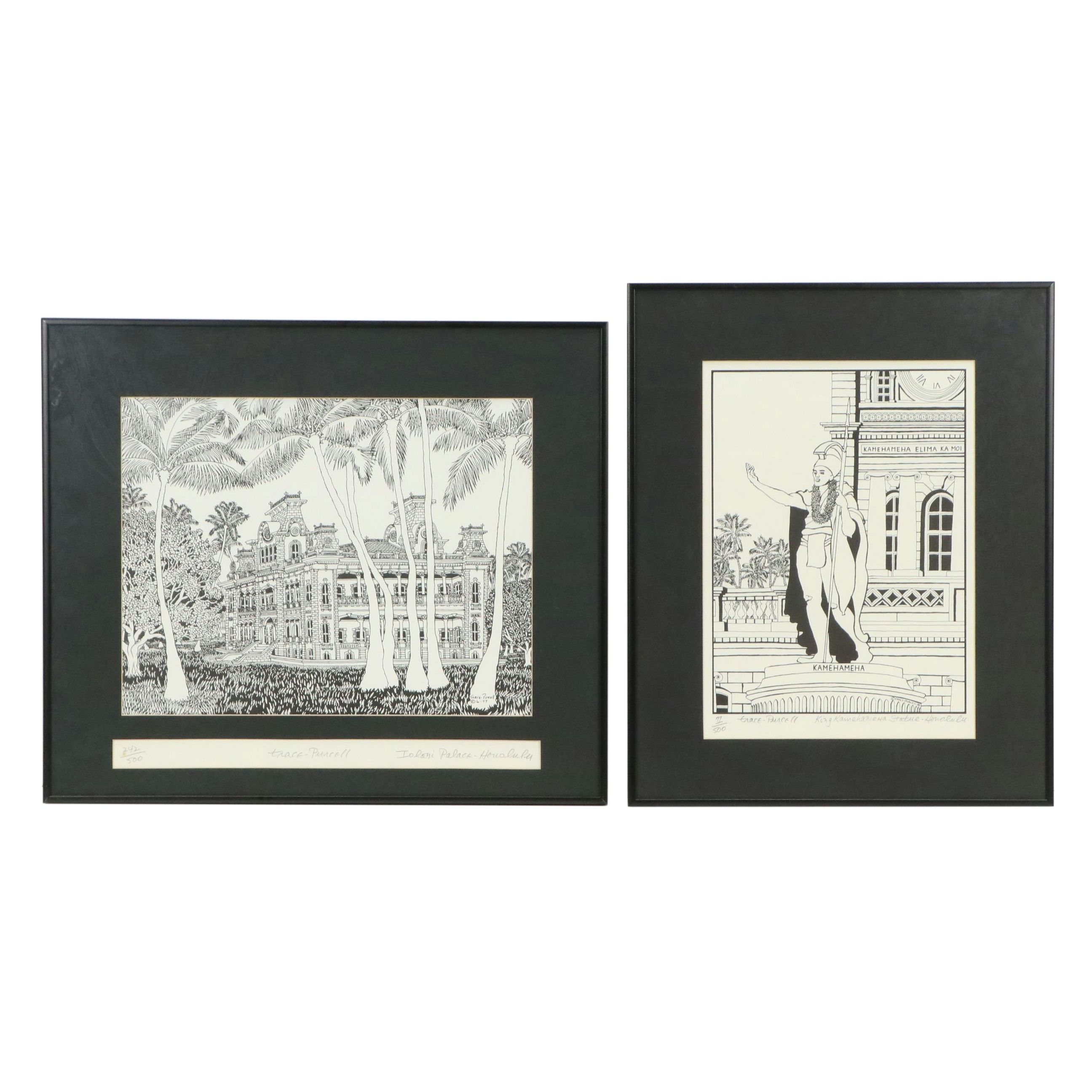 Trace Purcell Lithographs "King Kamehameha Statue" and "Iolani Palace," 1977-78