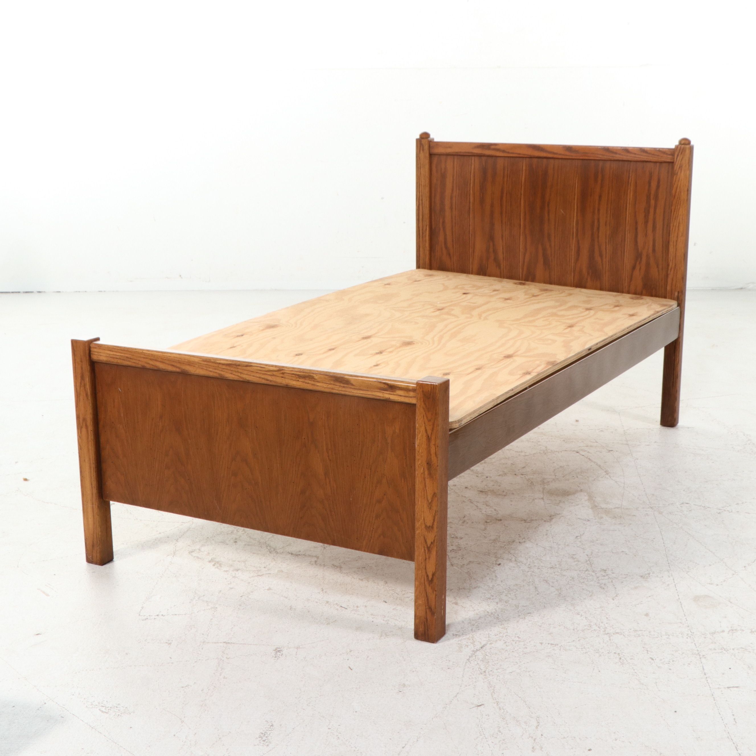Mid Century Modern Style Oak Twin Bed and Storage Console