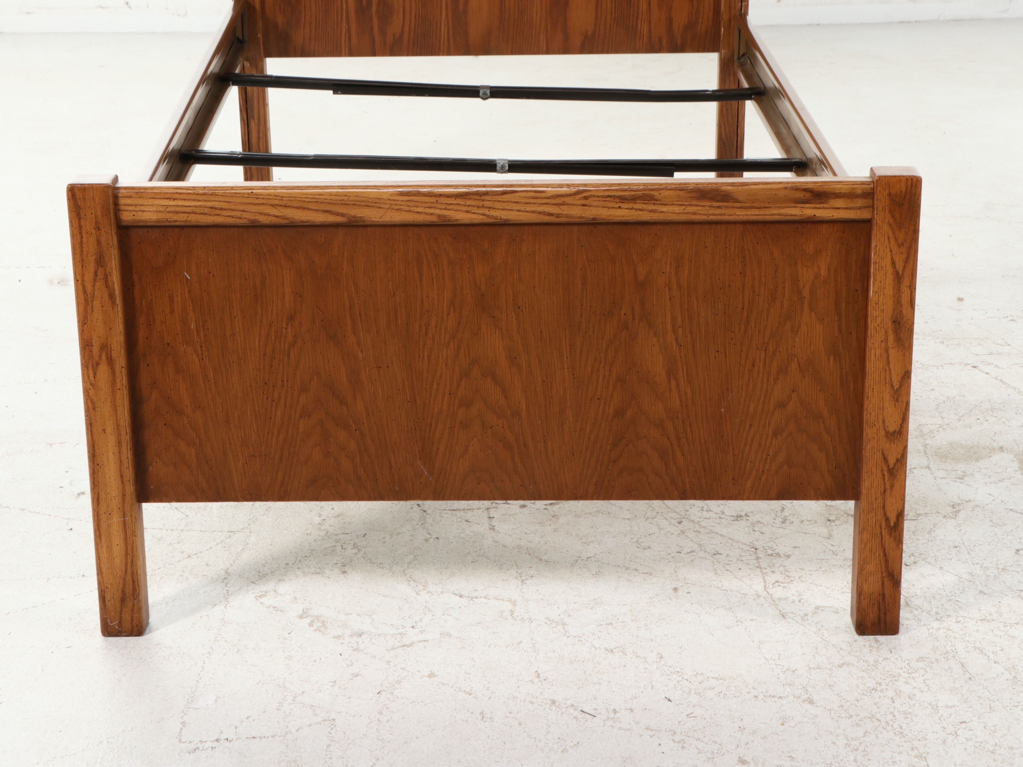 Mid Century Modern Style Oak Twin Bed and Storage Console