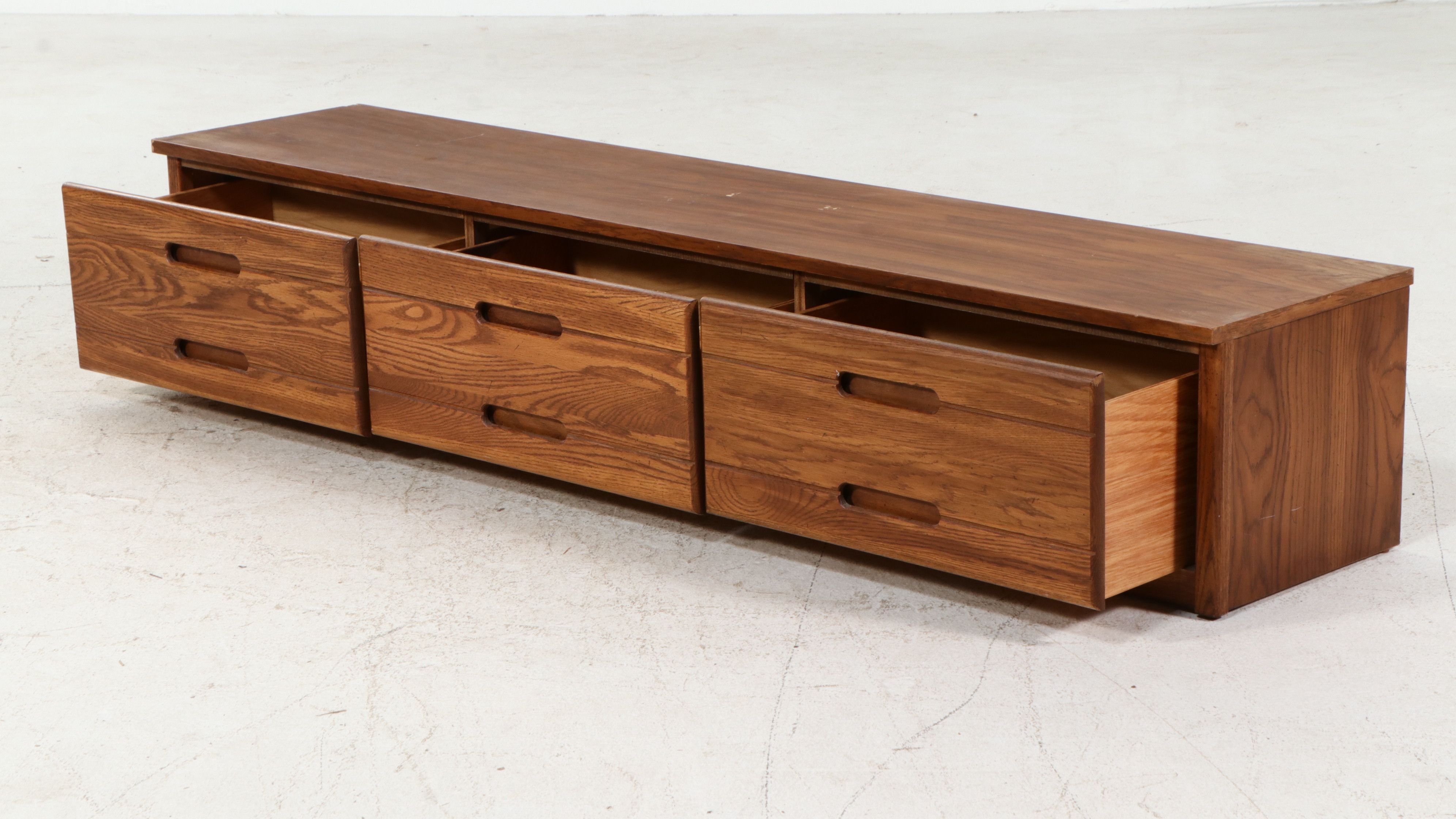 Mid Century Modern Style Oak Twin Bed and Storage Console