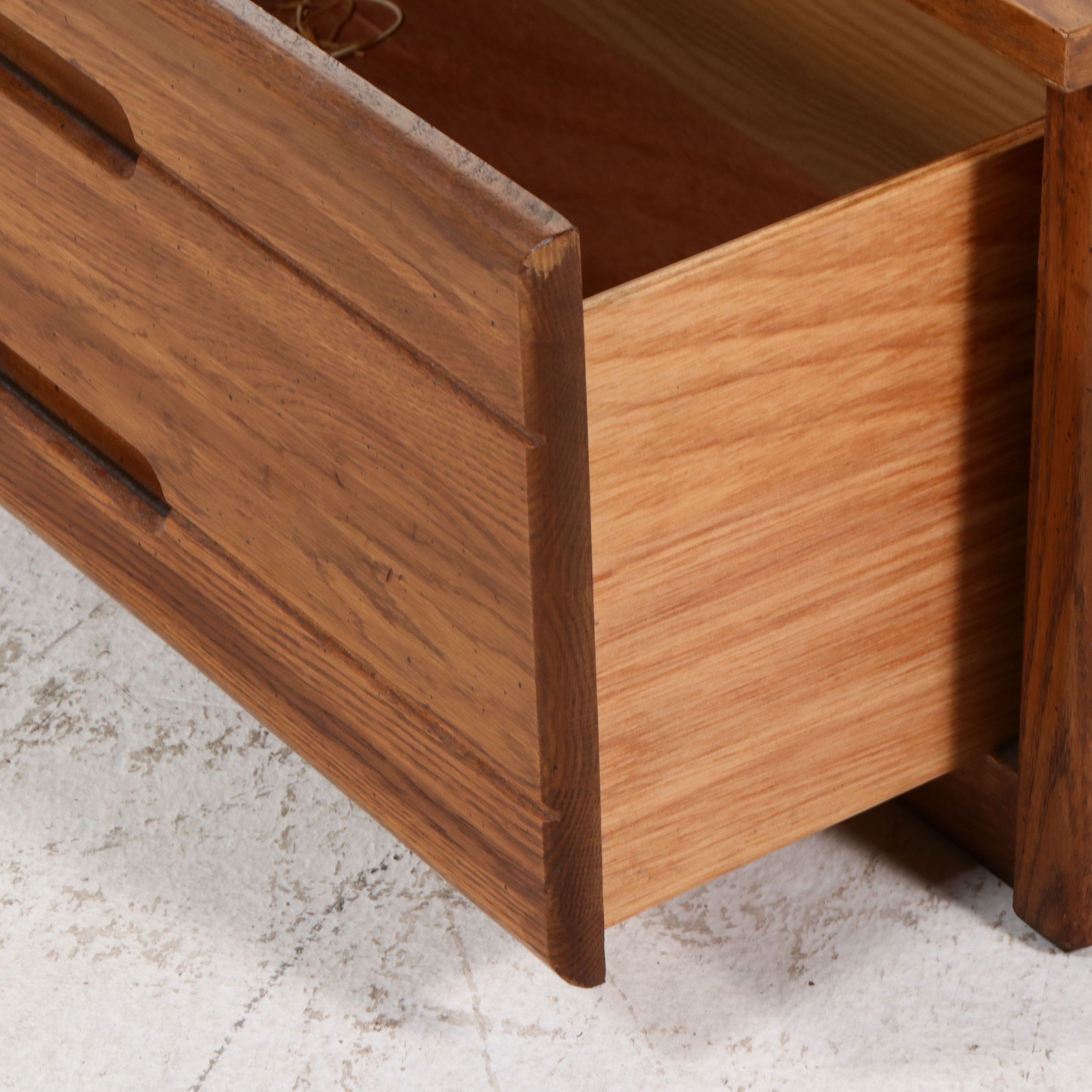 Mid Century Modern Style Oak Twin Bed and Storage Console