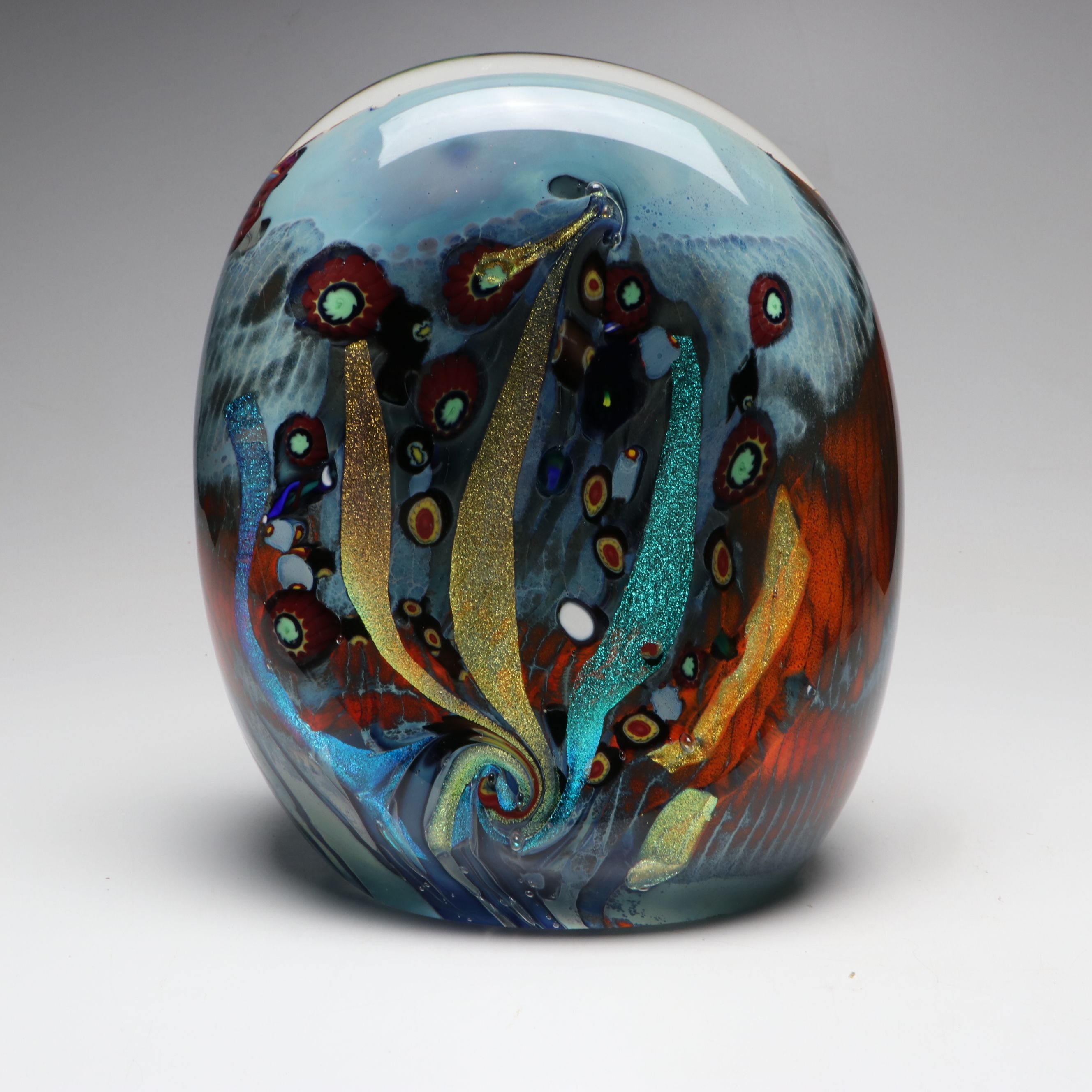 Rollin Karg Dichroic and Multicolor Abstract Art Glass Sculpture, 1999