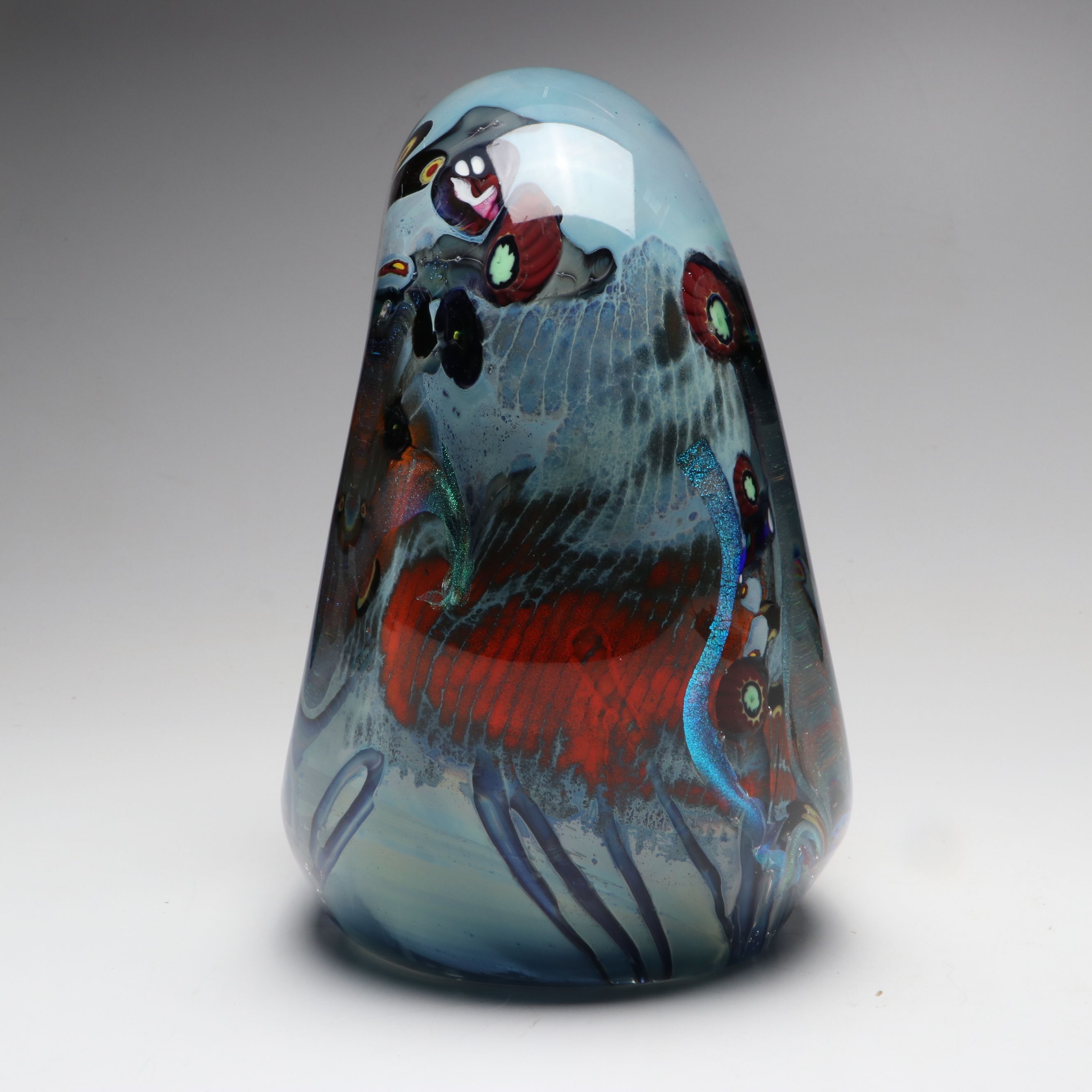 Rollin Karg Dichroic and Multicolor Abstract Art Glass Sculpture, 1999