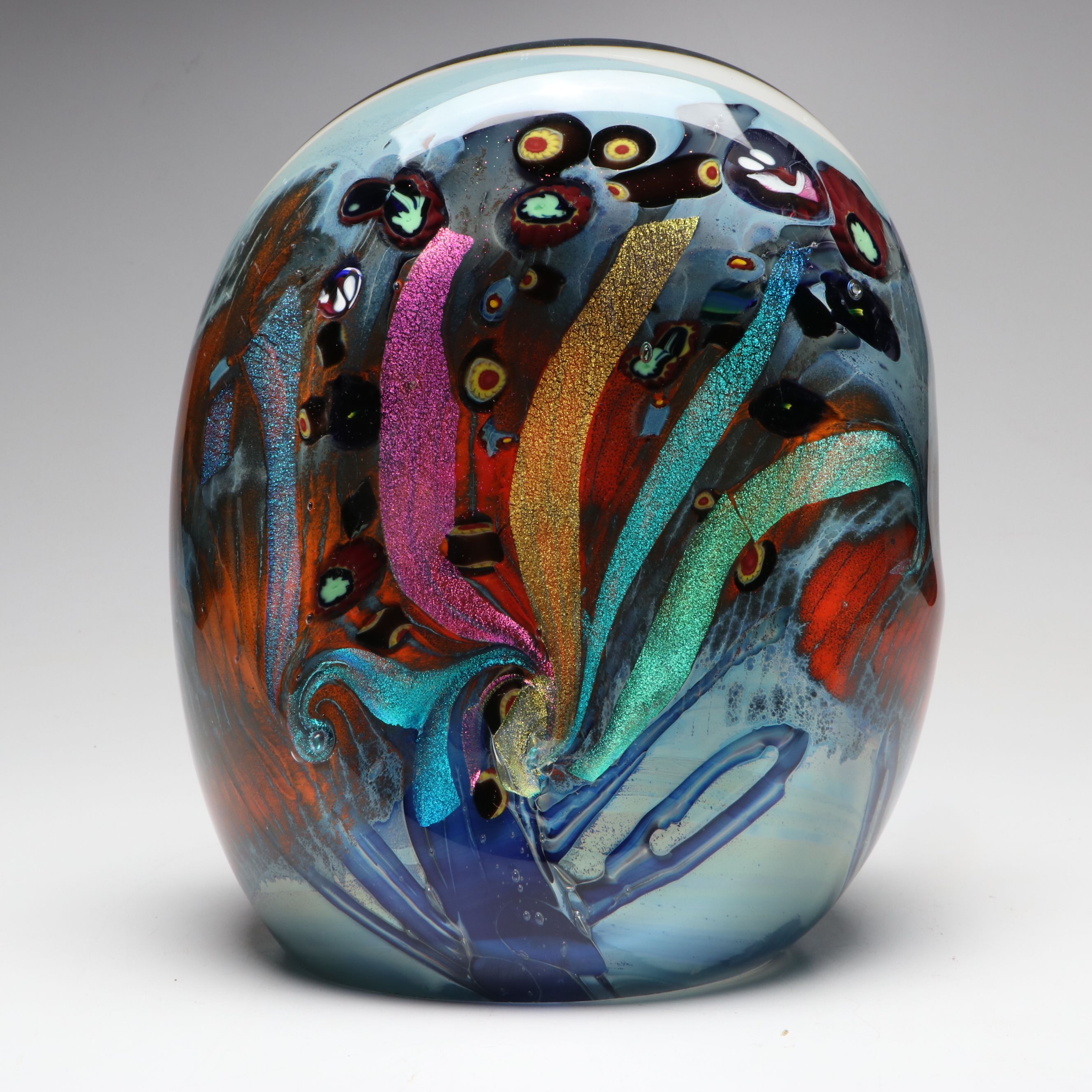 Rollin Karg Dichroic and Multicolor Abstract Art Glass Sculpture, 1999