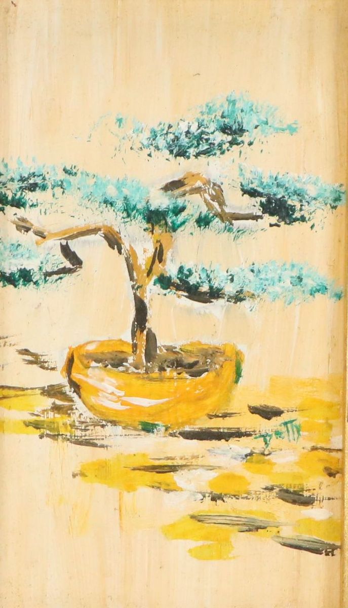 East Asian Inspired Botanical Oil Paintings, Late 20th Century