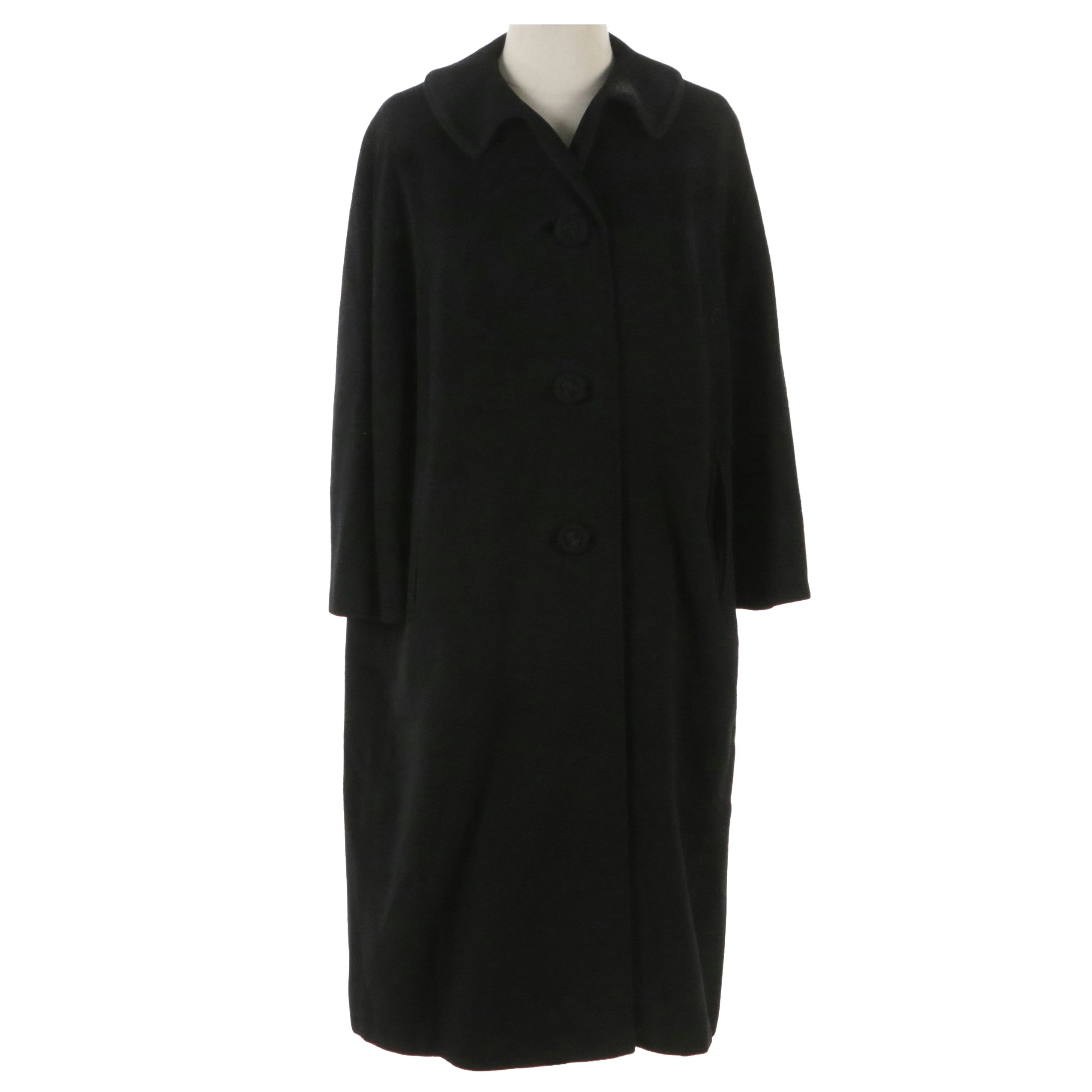 Black Mongolian Cashmere and Vicuna Blend Button-Front Coat, Mid-20th Century