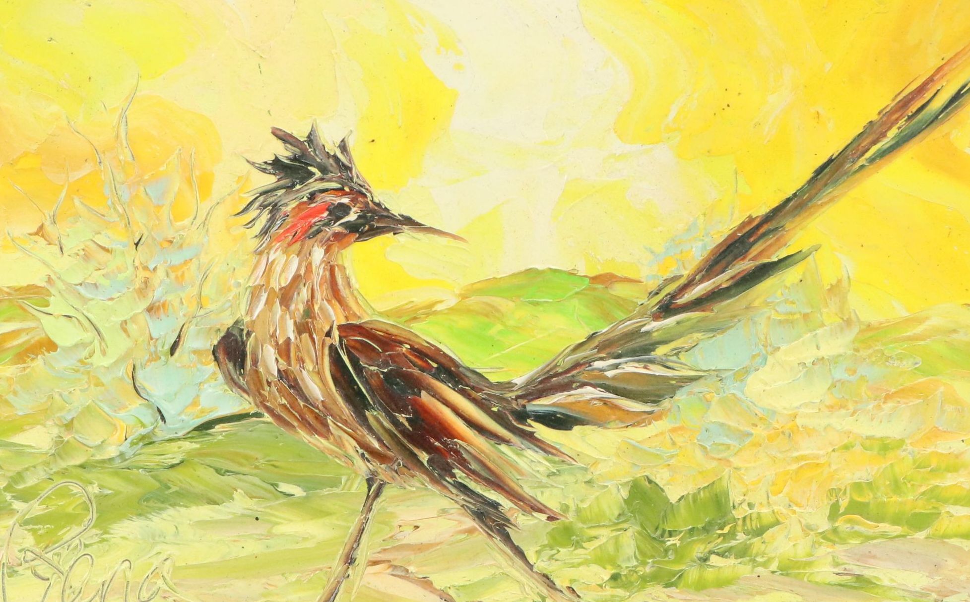 Oil Paintings of Southwestern Landscape and Roadrunner, Late 20th Century
