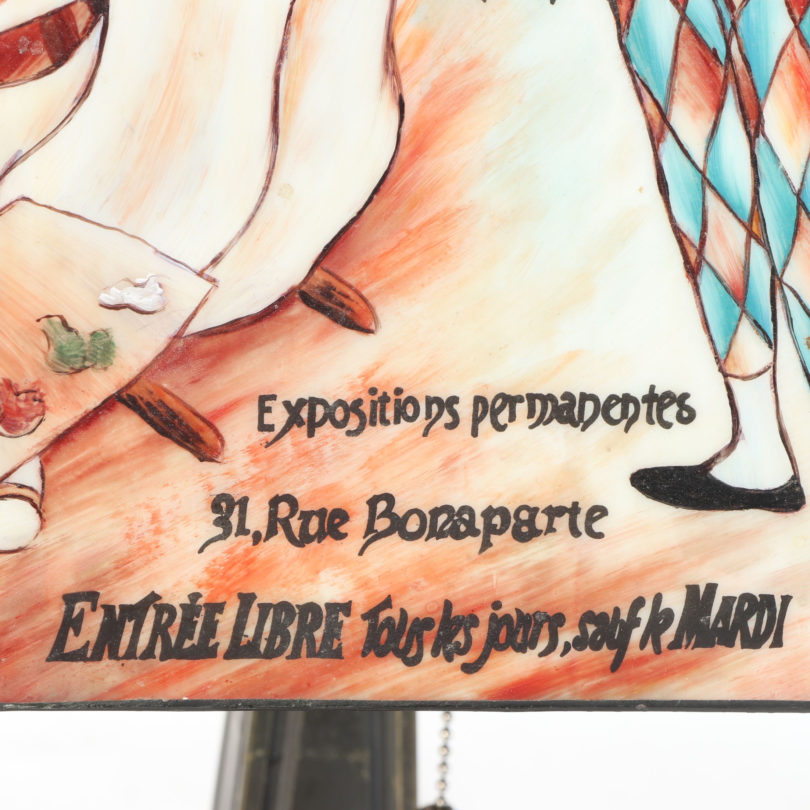 Hand-Painted Slag Glass Table Lamp After Henri-Gabriel Ibels "Salon Des Cent"