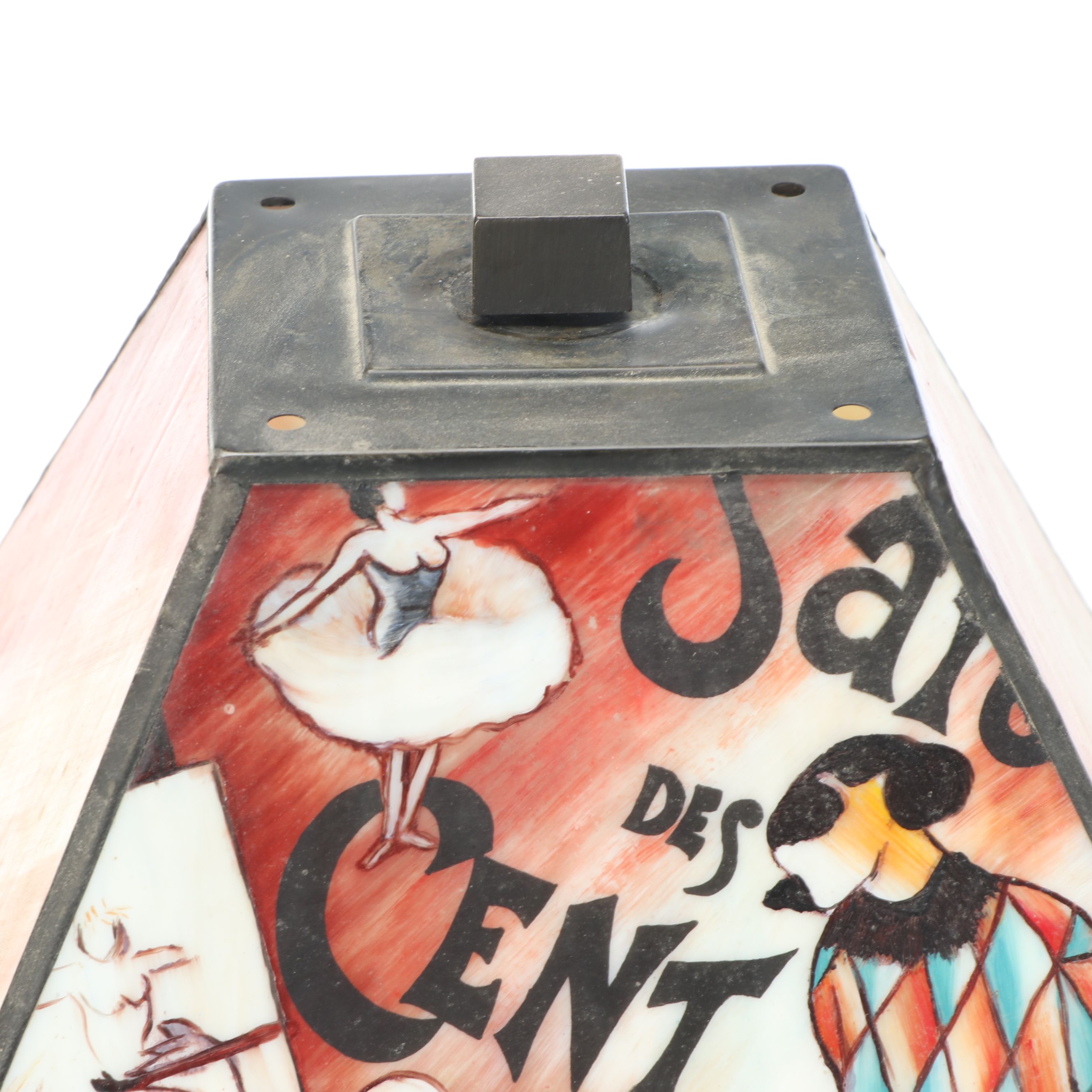 Hand-Painted Slag Glass Table Lamp After Henri-Gabriel Ibels "Salon Des Cent"