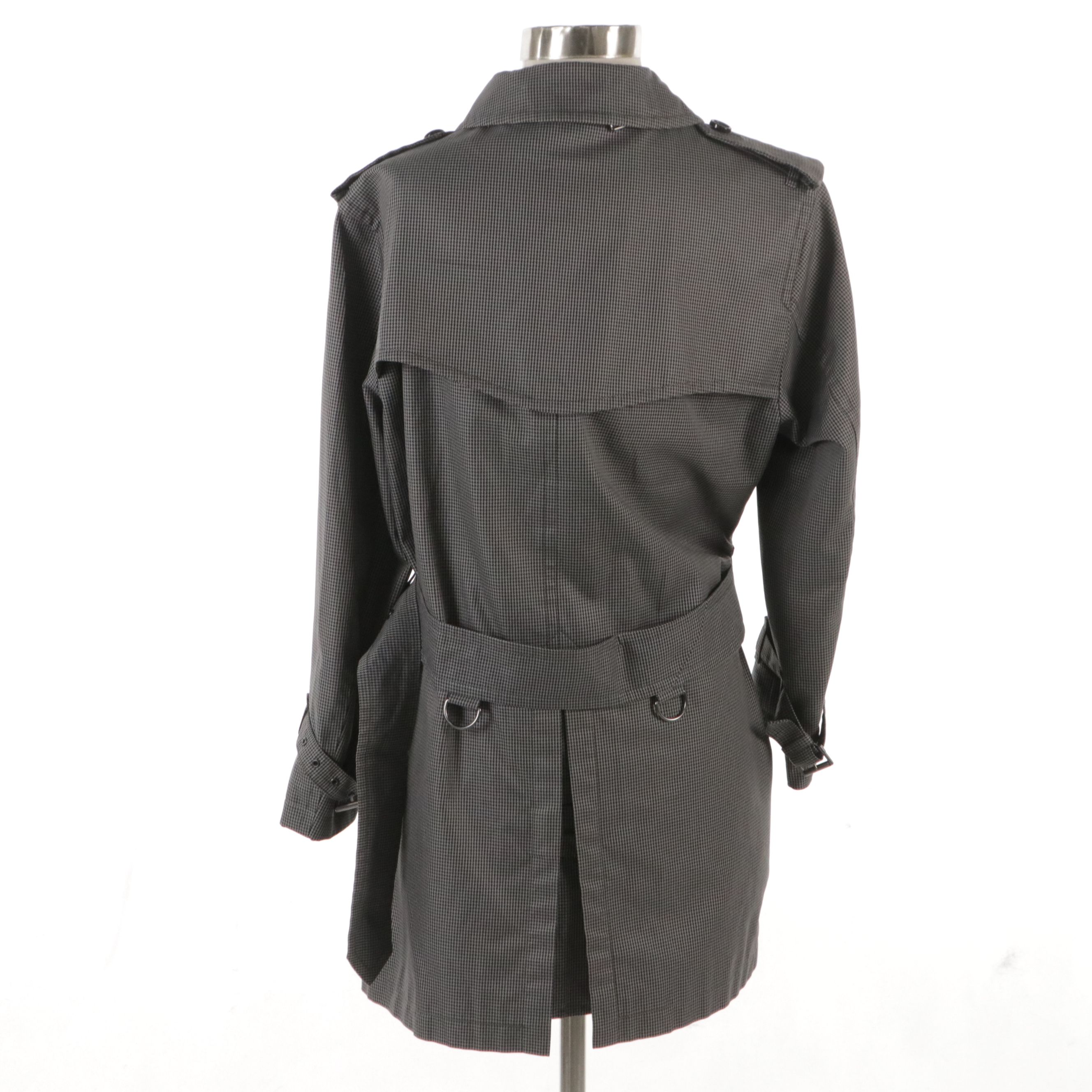 Men's Burberry Houndstooth Cotton Short Trench Coat with Hidden Button Placket