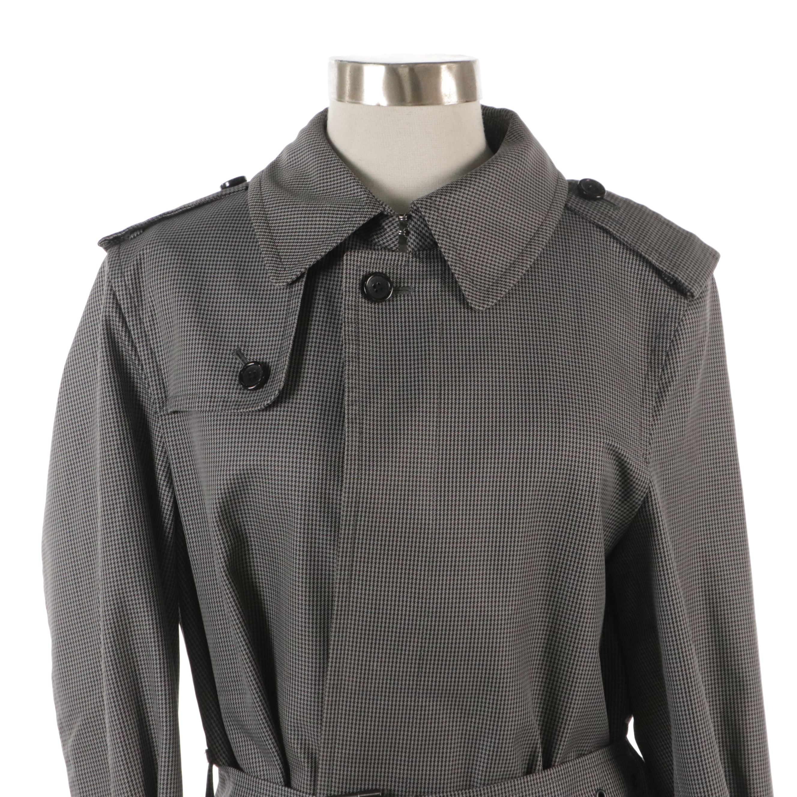 Men's Burberry Houndstooth Cotton Short Trench Coat with Hidden Button Placket