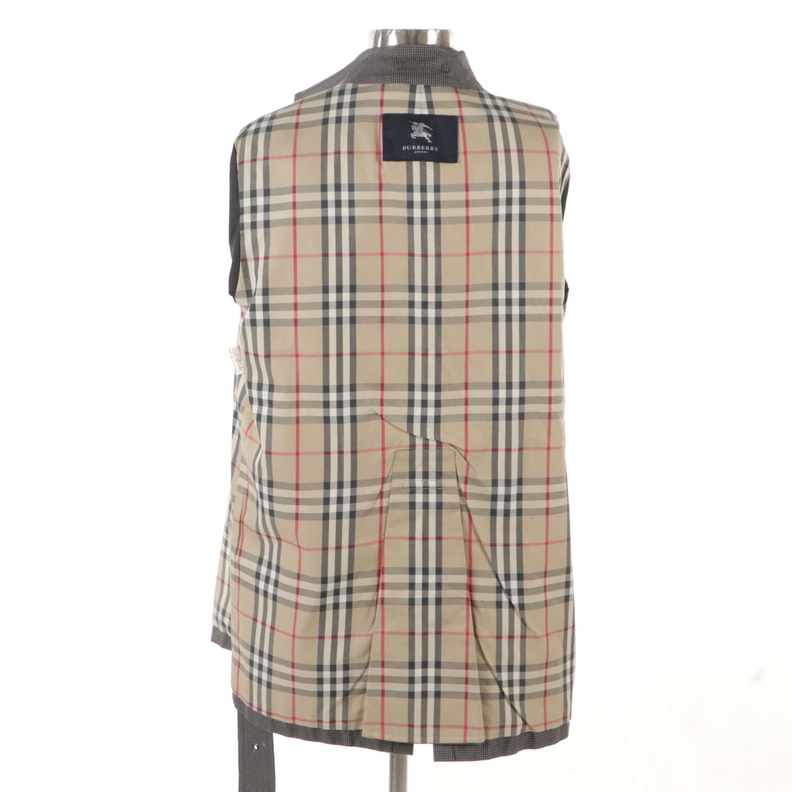Men's Burberry Houndstooth Cotton Short Trench Coat with Hidden Button Placket