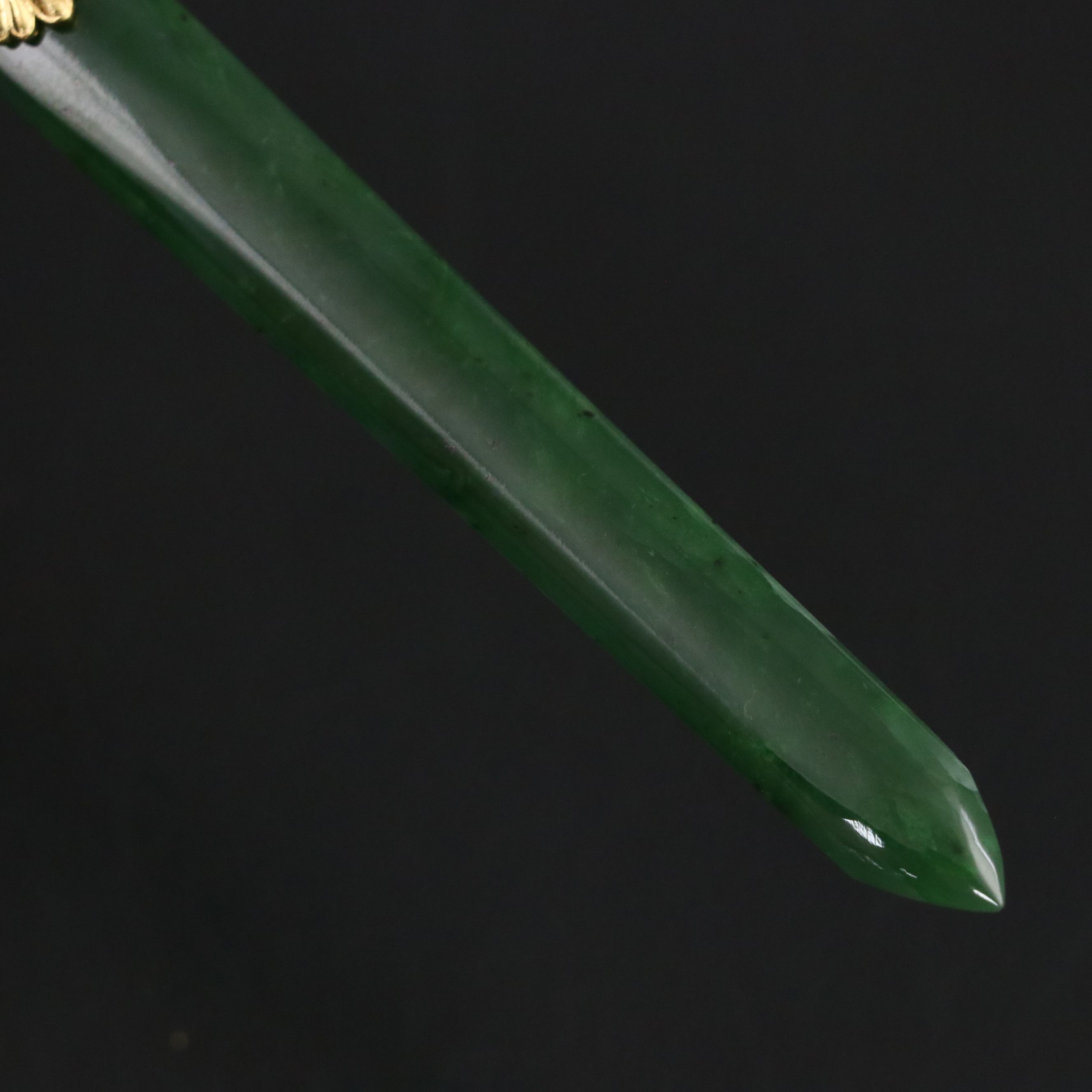 Imperial Russian Gilt Silver and Nephrite Letter Opener with Diamond Accents