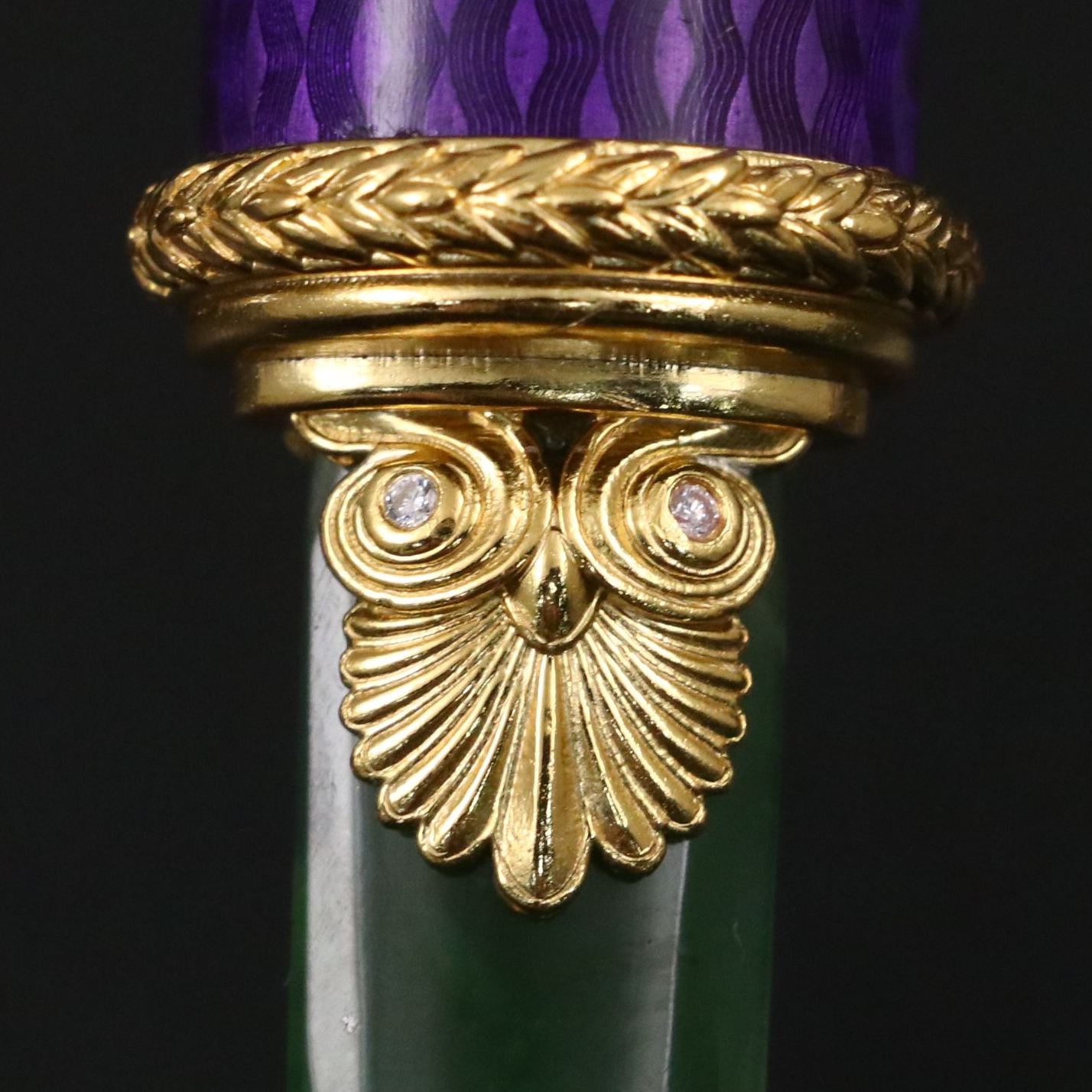 Imperial Russian Gilt Silver and Nephrite Letter Opener with Diamond Accents