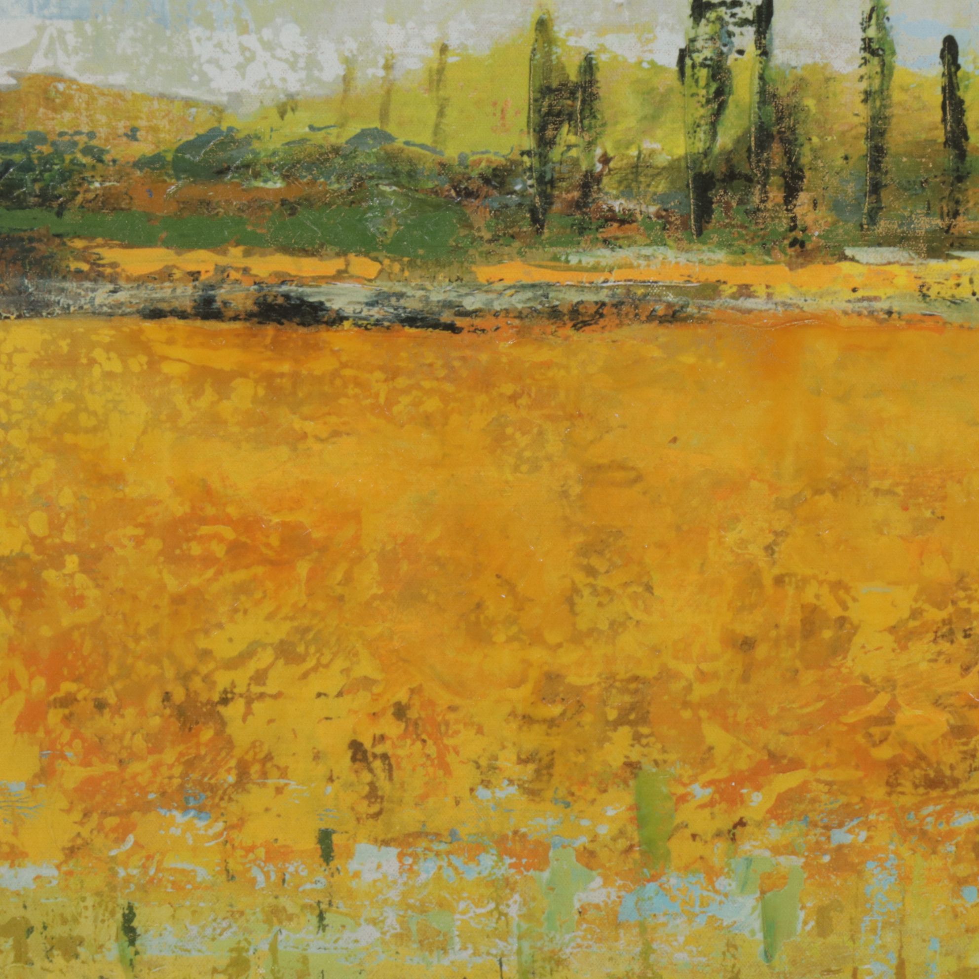 Embellished Giclée Landscape of Impressionist Flower Field Featuring Poppies