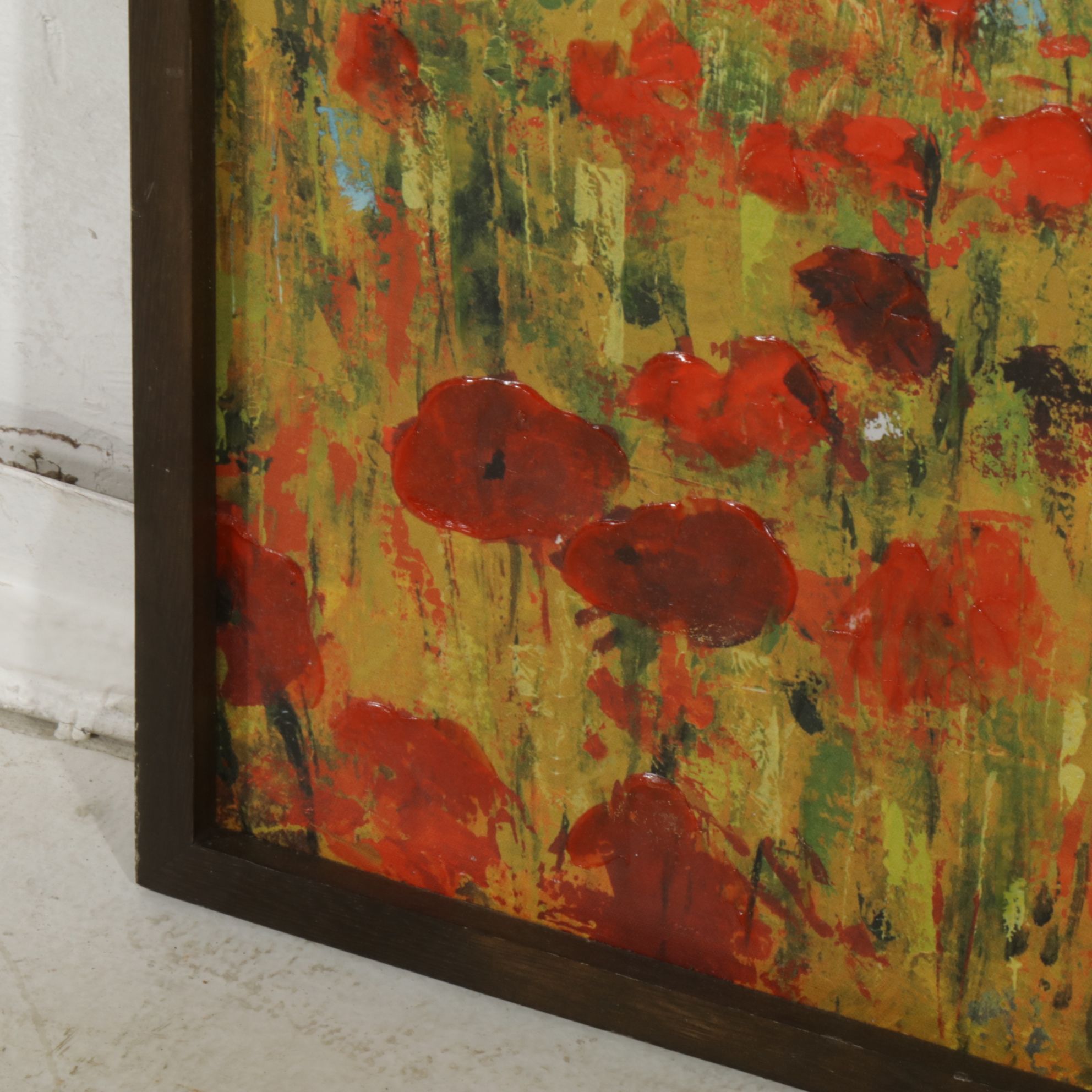 Embellished Giclée Landscape of Impressionist Flower Field Featuring Poppies