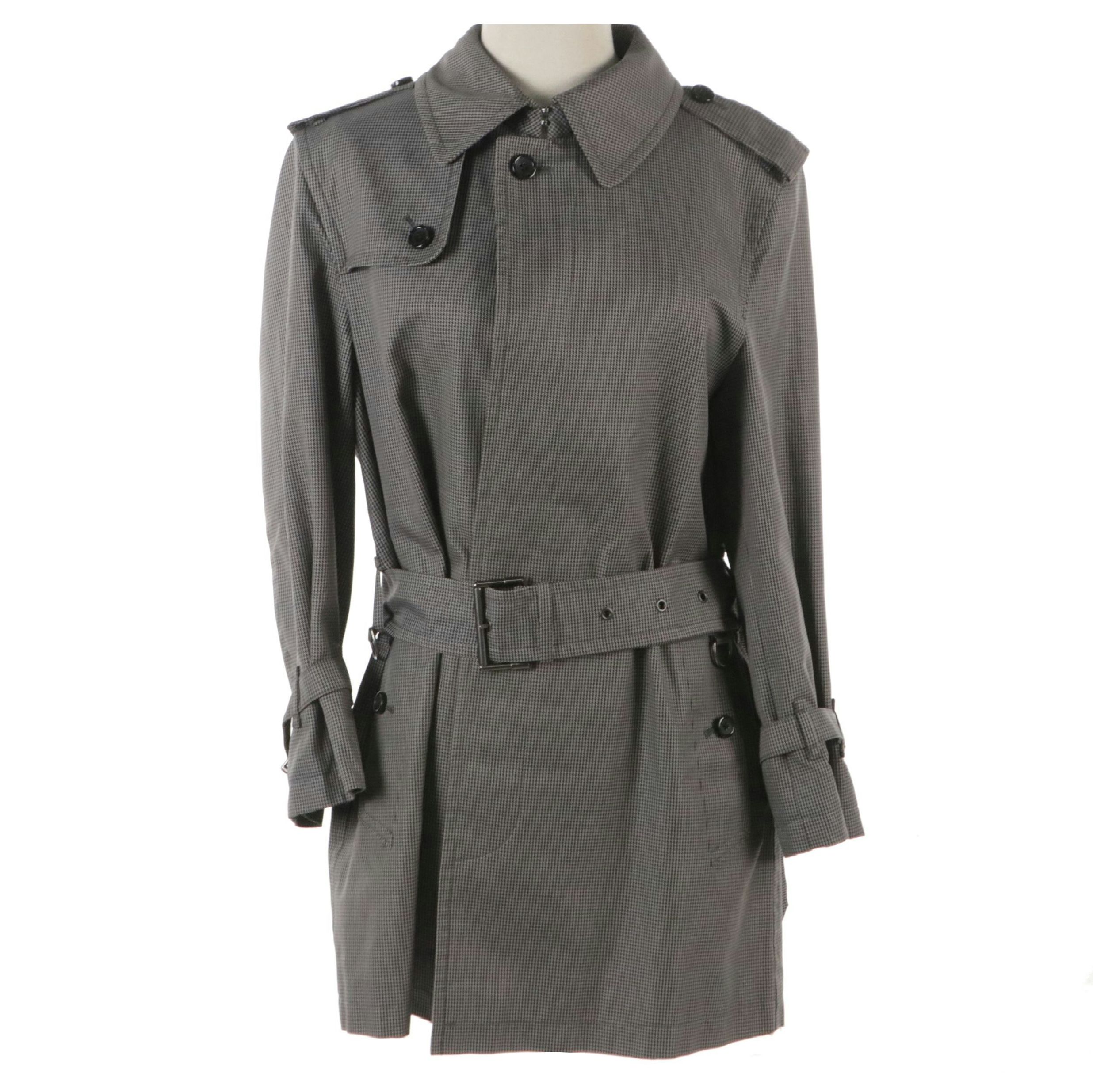 Men's Burberry Houndstooth Cotton Short Trench Coat with Hidden Button Placket