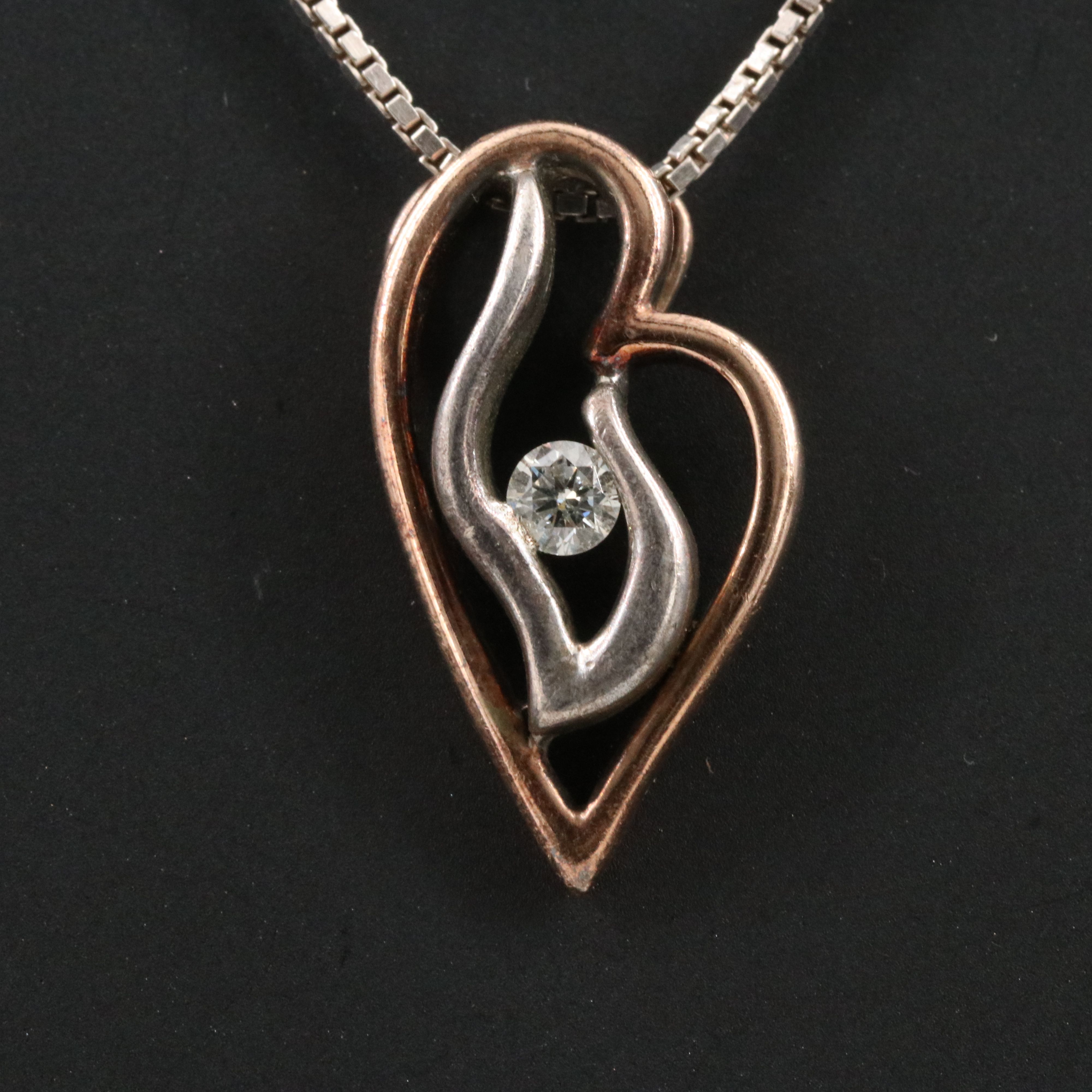 Sterling Diamond  Pendant Necklace with 10K Rose Gold Accent